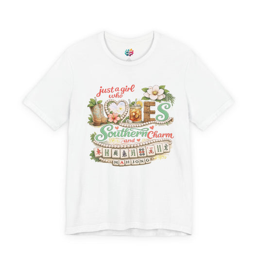 Just a Girl Who Loves Southern Charm Mahjong tee | Floral Mahjong Tiles Shirt - Splash of Color Co.