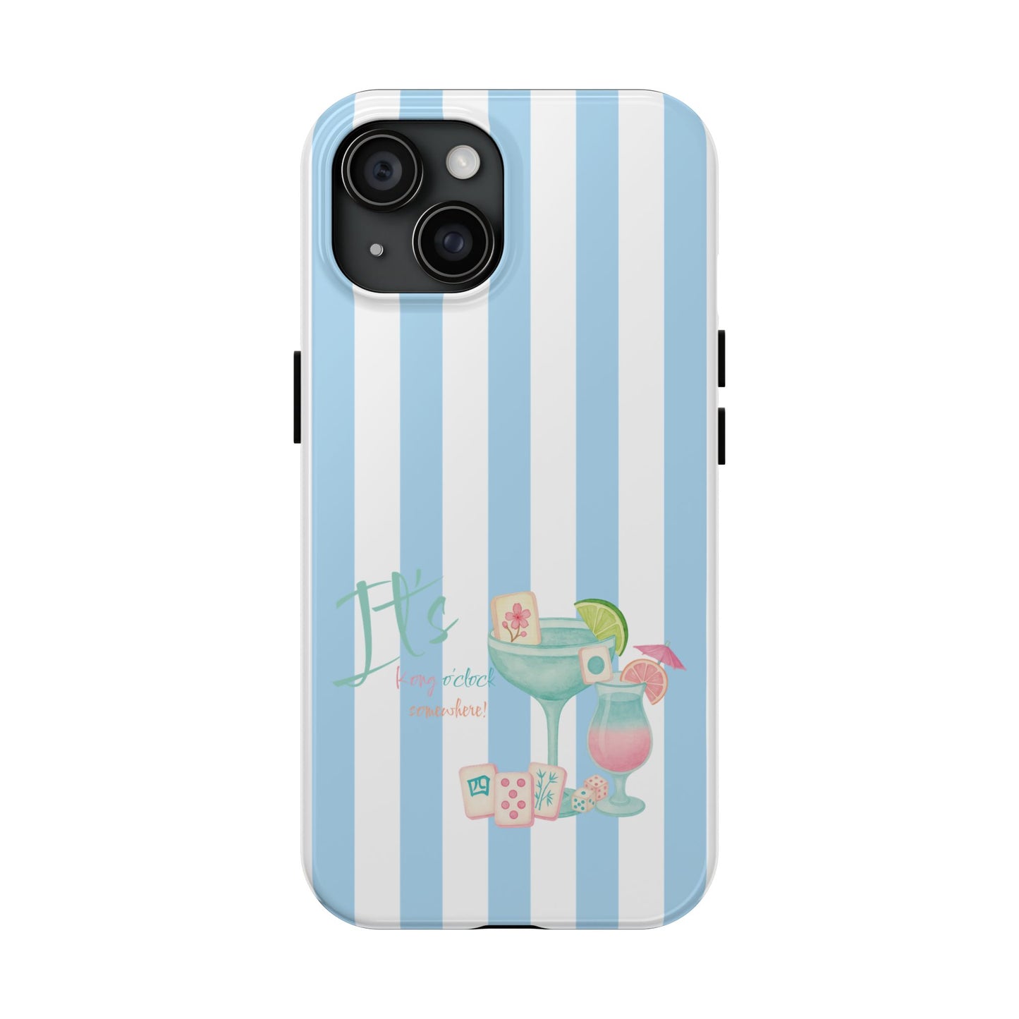 Mahjong Phone Case, Funny It's Kong O' Clock Somewhere, Blue White Preppy Style
