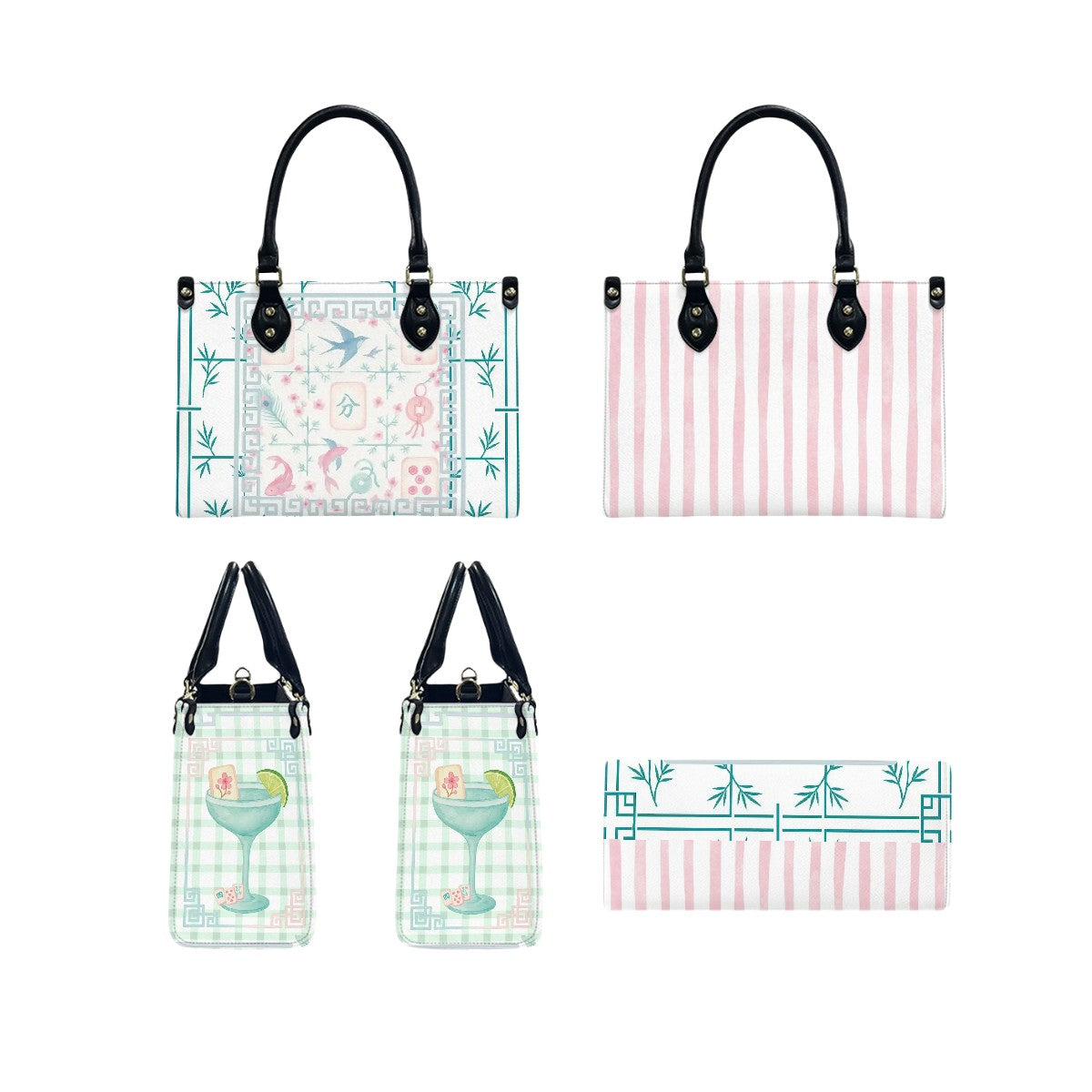 Preppy Mahjong Handbag, Shoulder Bag, Pastel Blue, Green Pink Yuppy Tote Bag for Women