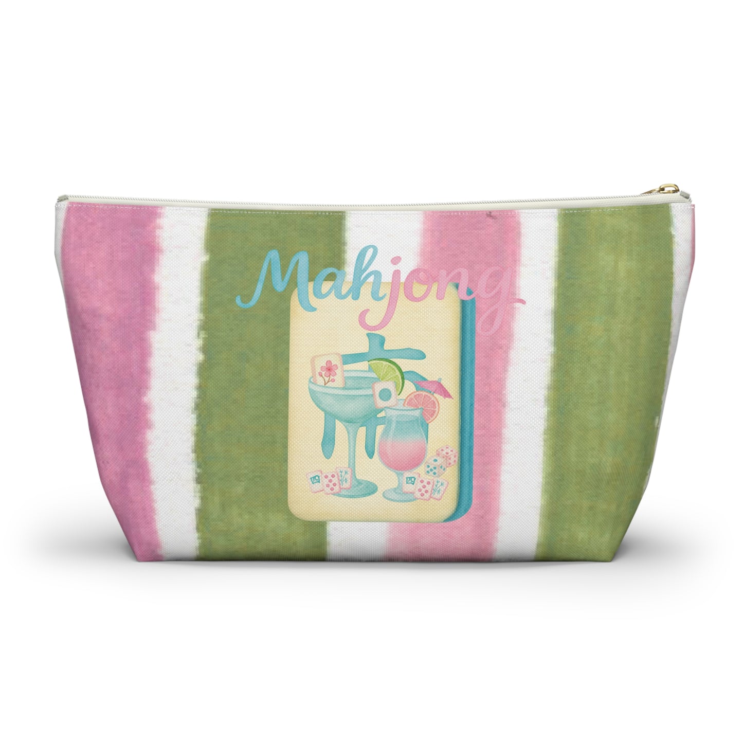Mahjong Accessory Tile Pouch, Fun Mahjong-Themed Makeup Bag, Perfect Gift for Game Night, Travel Organizer, Cute Green and Pink Design