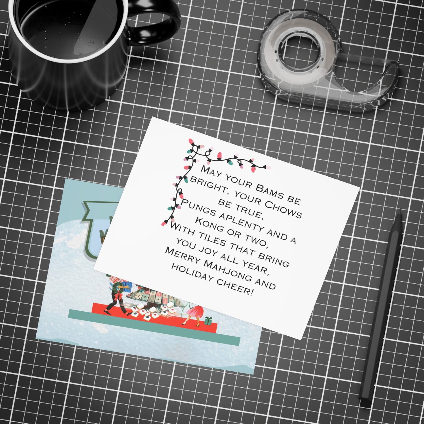 Festive Merry Mahjong Postcard Christmas Card Bundle | Holiday Greetings for Players | Fun Gift for Friends & Family, Mahjong Enthusiasts, Christmas