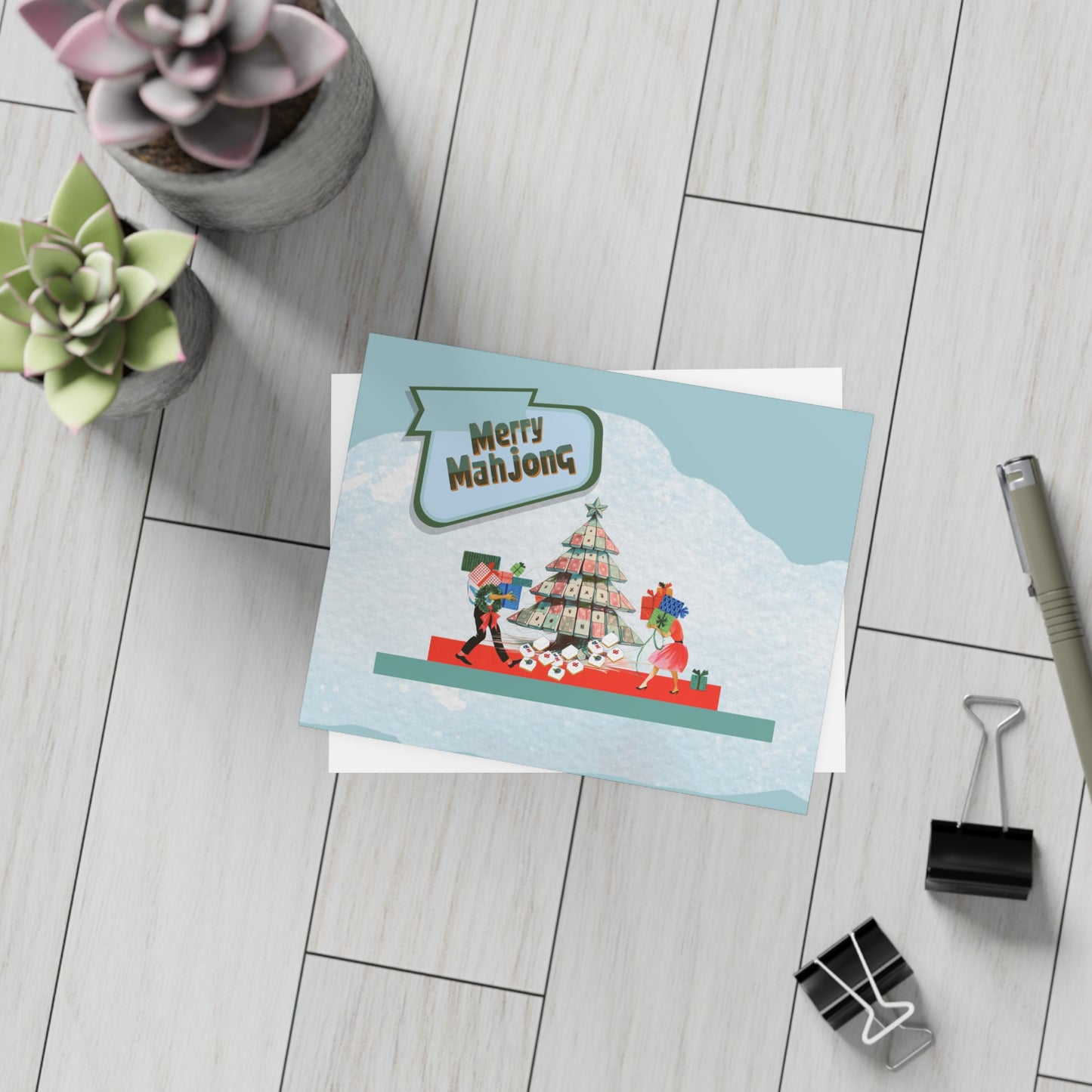 Festive Merry Mahjong Postcard Christmas Card Bundle | Holiday Greetings for Players | Fun Gift for Friends & Family, Mahjong Enthusiasts, Christmas