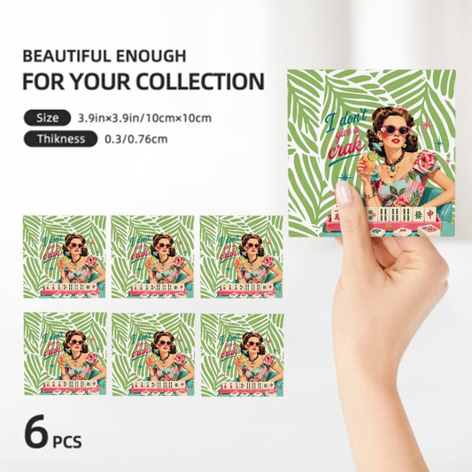 I Don't Give A Crak Mahjong Square Ceramic Coasters 6 pcs - Splash Of Mahj And Color Co.