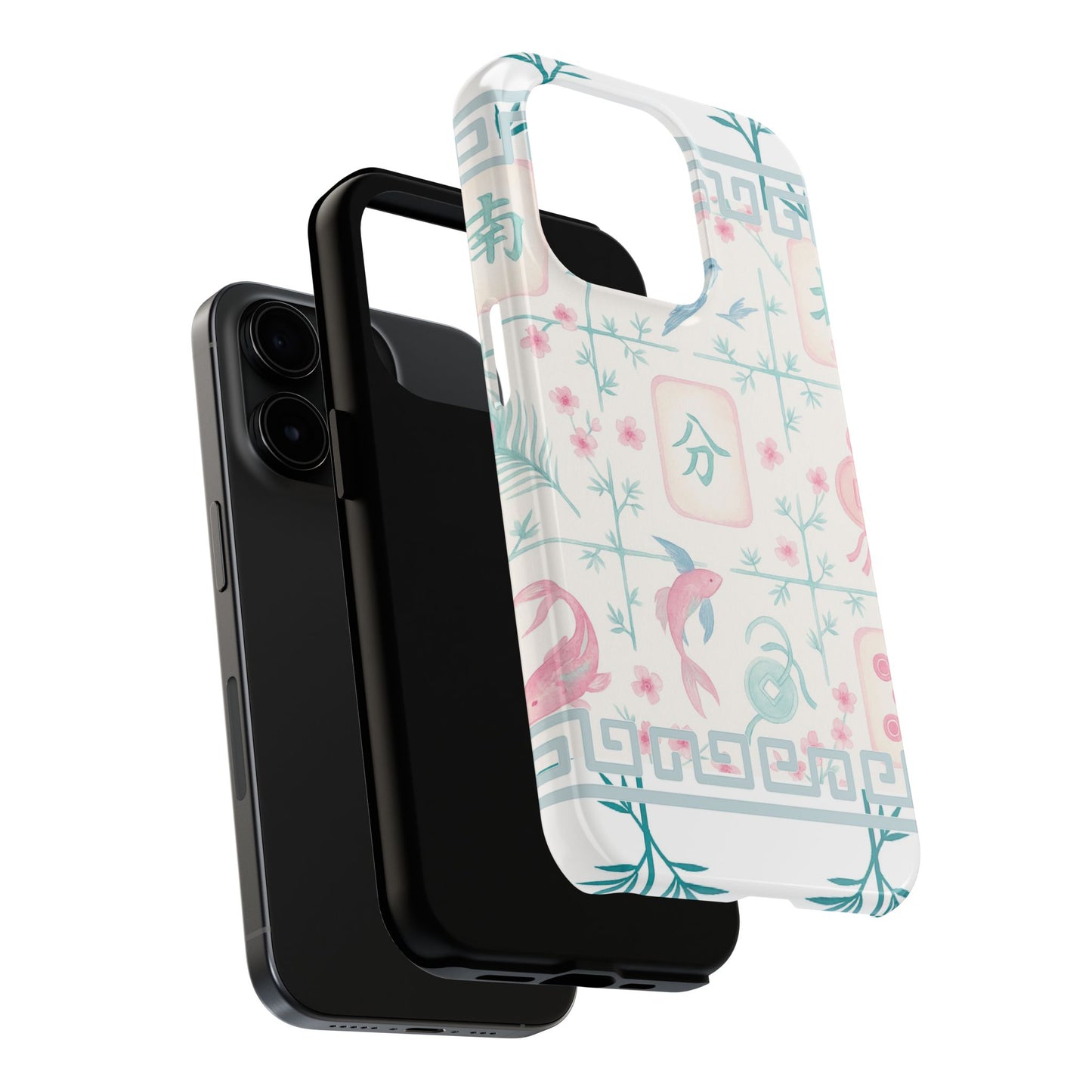 Whimsical Mahjong Tile Pastel Preppy Tough Phone Cases with Vibrant Oriental Designs Mahj Lover Gift