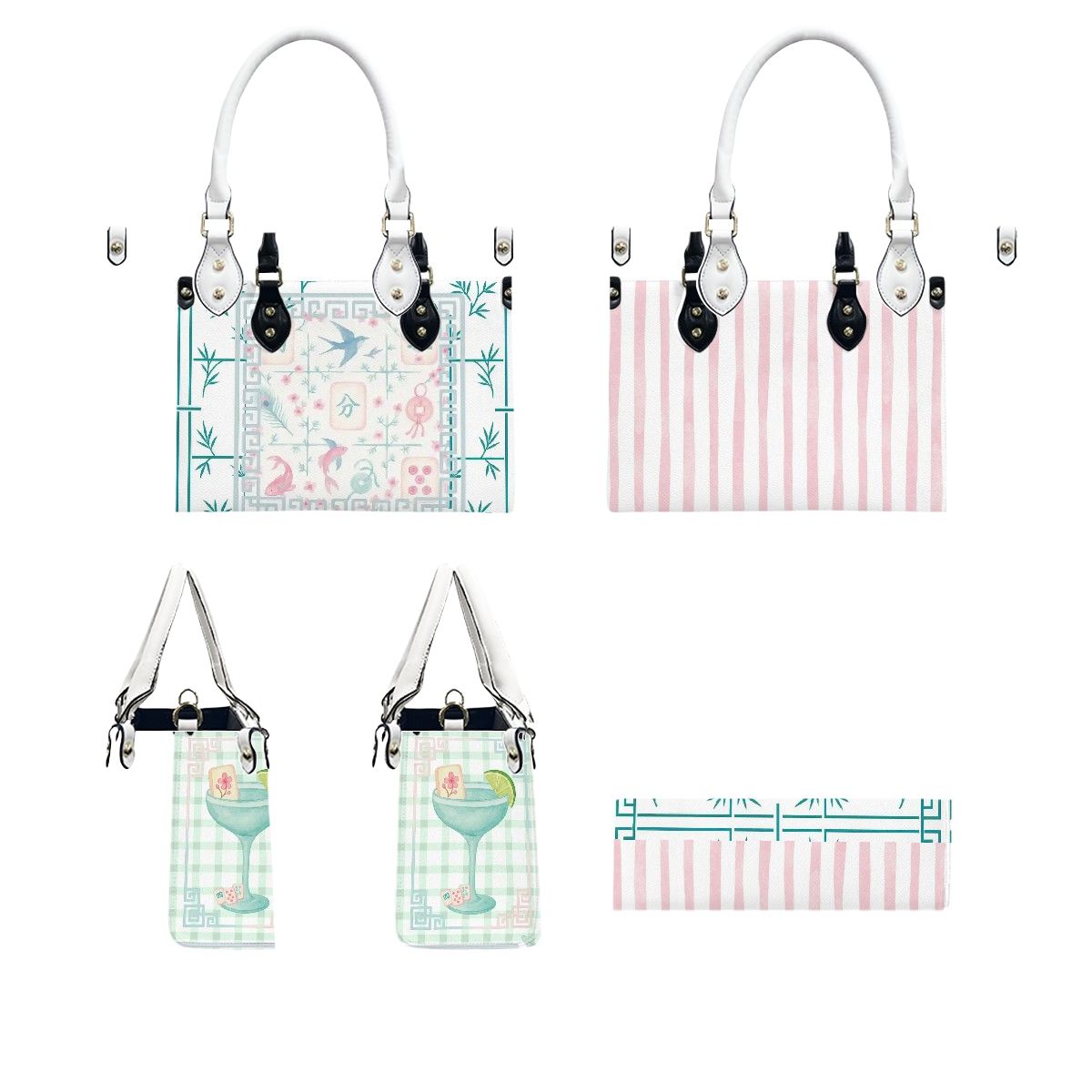 Preppy Mahjong Handbag, Shoulder Bag, Pastel Blue, Green Pink Yuppy Tote Bag for Women