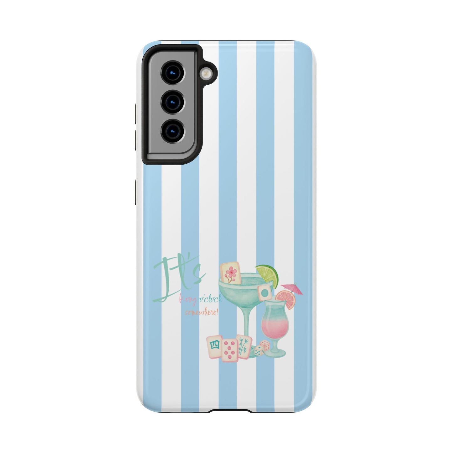 Mahjong Phone Case, Funny It's Kong O' Clock Somewhere, Blue White Preppy Style