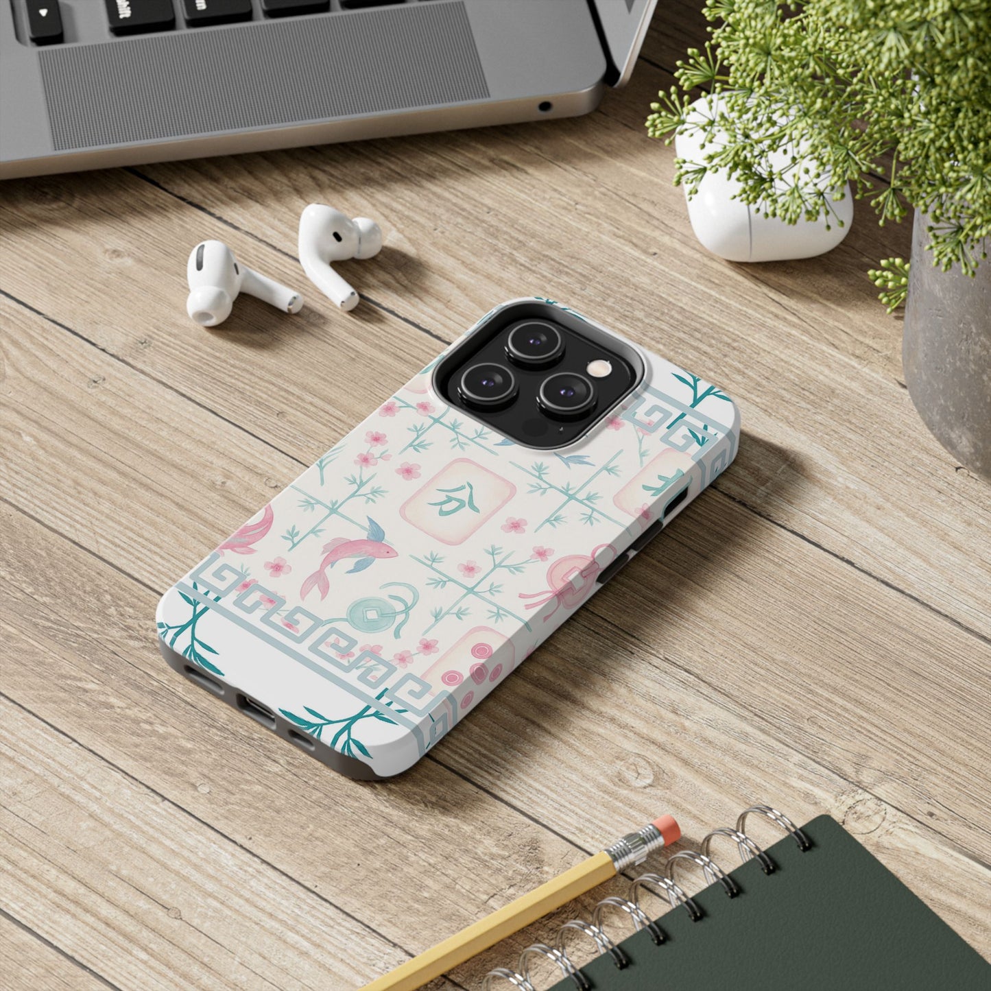 Whimsical Mahjong Tile Pastel Preppy Tough Phone Cases with Vibrant Oriental Designs Mahj Lover Gift