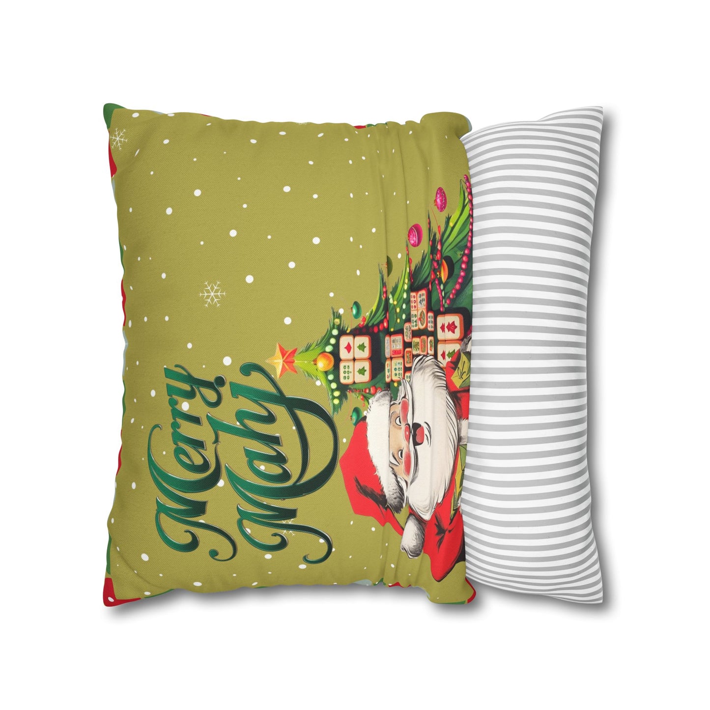 Merry Mahj Mahjong Christmas Festive Pillowcase, Whimsical Holiday Accent Pillowcase