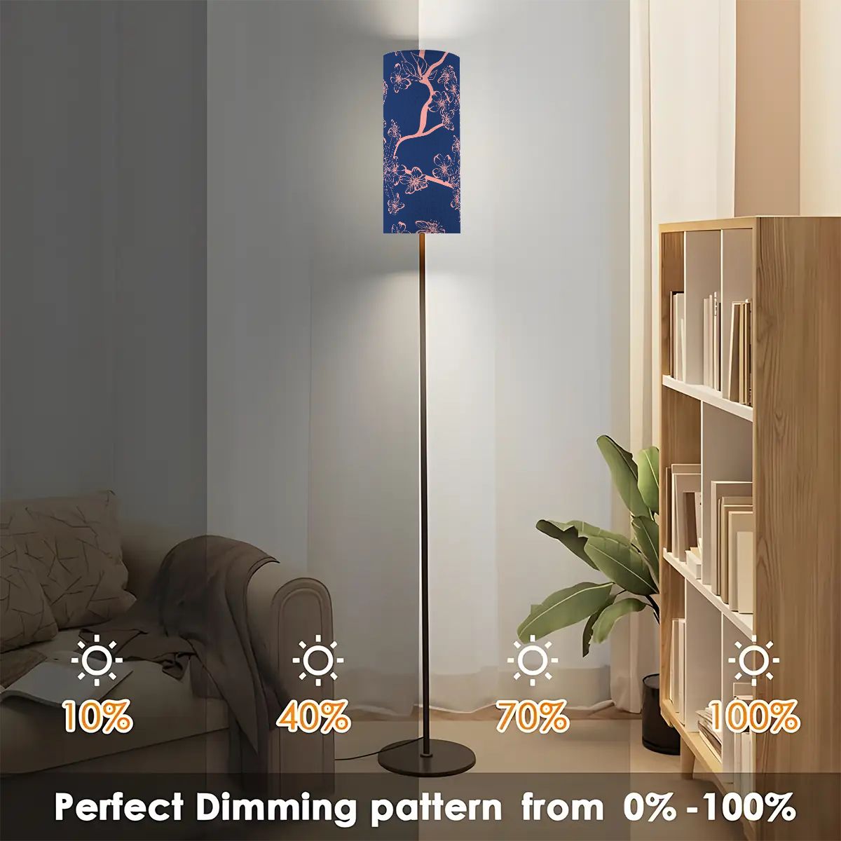 Floral Royal Blue Pink Asian Zen Reading Nook Floor Lamp Modern Standing Lamp