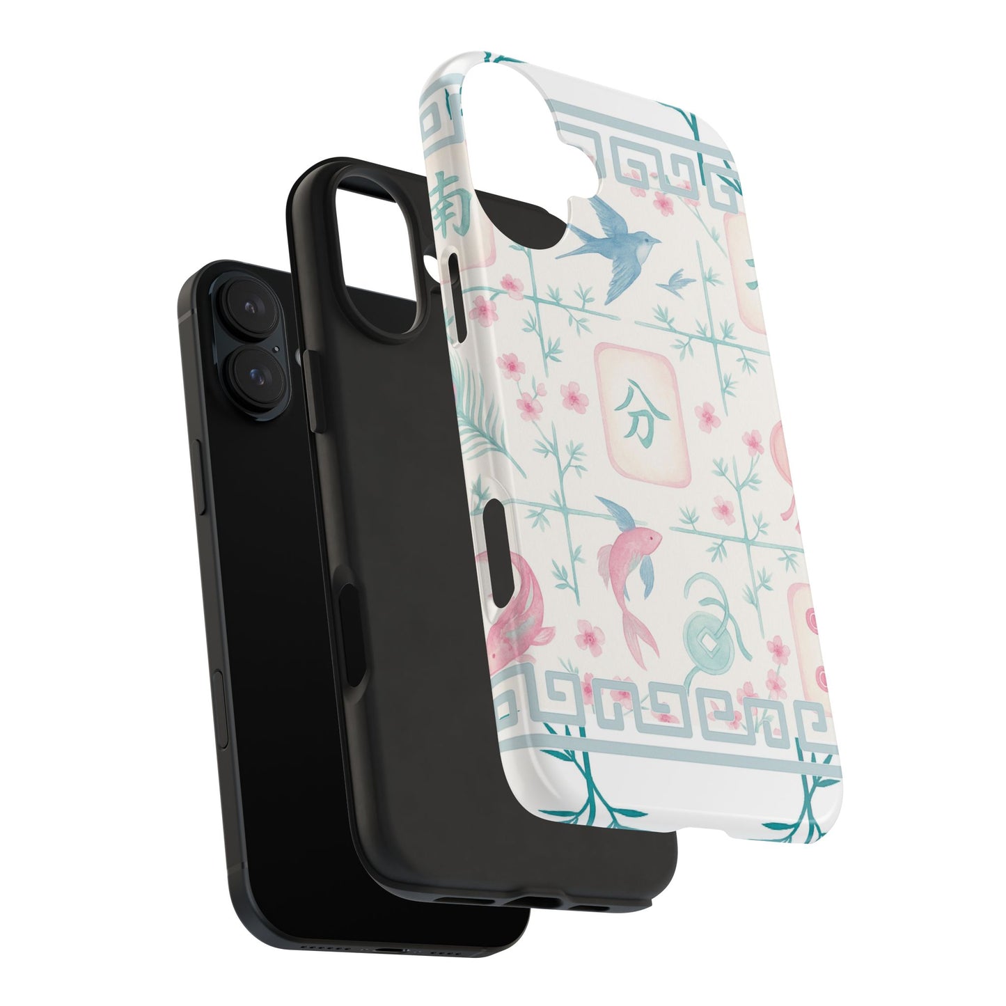 Whimsical Mahjong Tile Pastel Preppy Tough Phone Cases with Vibrant Oriental Designs Mahj Lover Gift