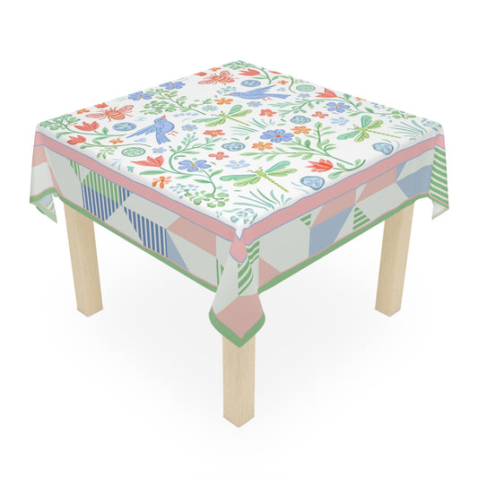 Garden Of Eden Floral Bird Tablecloth | Pastel Garden Table Linen, Spring Decor - Splash of Color Co.