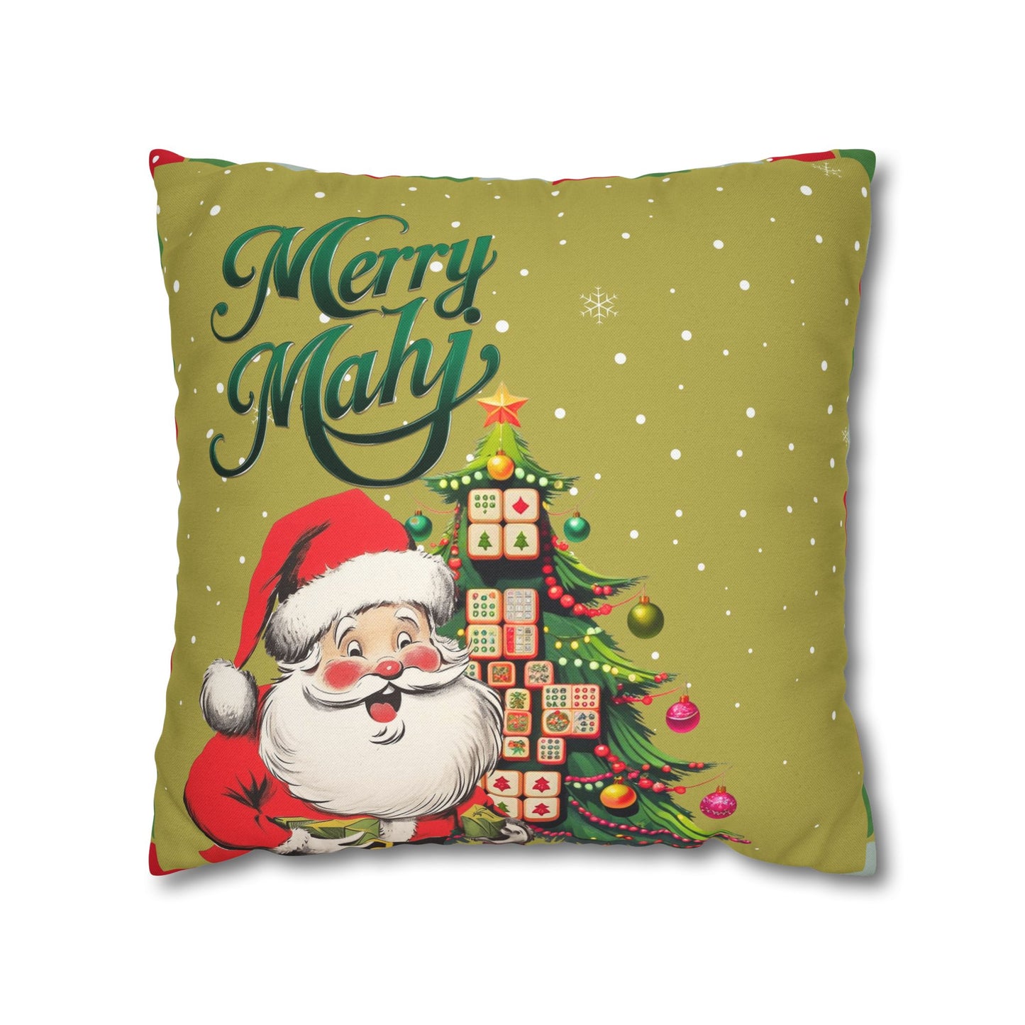 Merry Mahj Mahjong Christmas Festive Pillowcase, Whimsical Holiday Accent Pillowcase