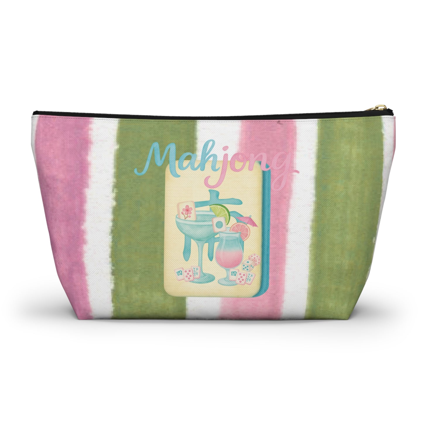Mahjong Accessory Tile Pouch, Fun Mahjong-Themed Makeup Bag, Perfect Gift for Game Night, Travel Organizer, Cute Green and Pink Design
