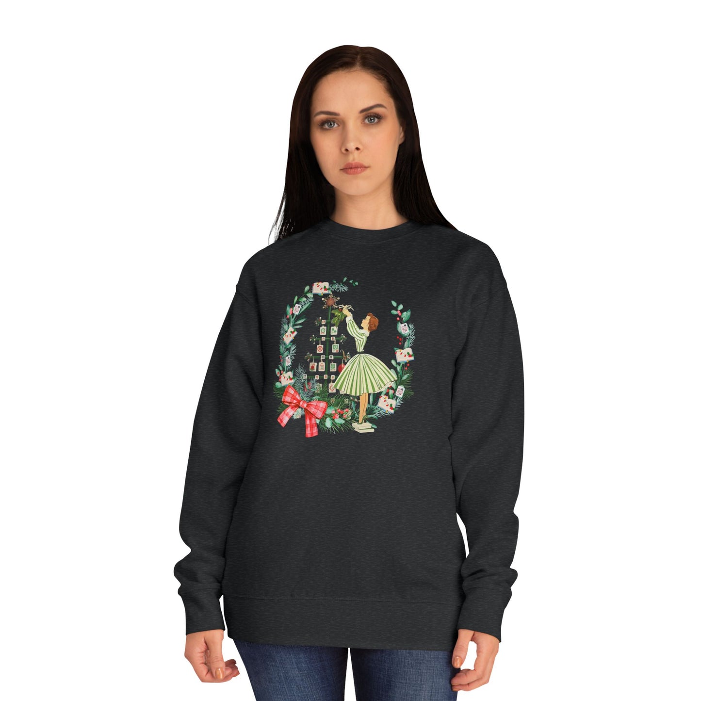 Mahjong Christmas Sweater, Vintage Holiday Wreath Sweatshirt, Books And Mahj Festive Apparel - Splash of Color Co.