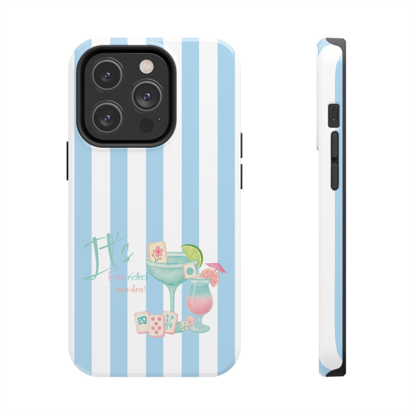 Mahjong Phone Case, Funny It's Kong O' Clock Somewhere, Blue White Preppy Style