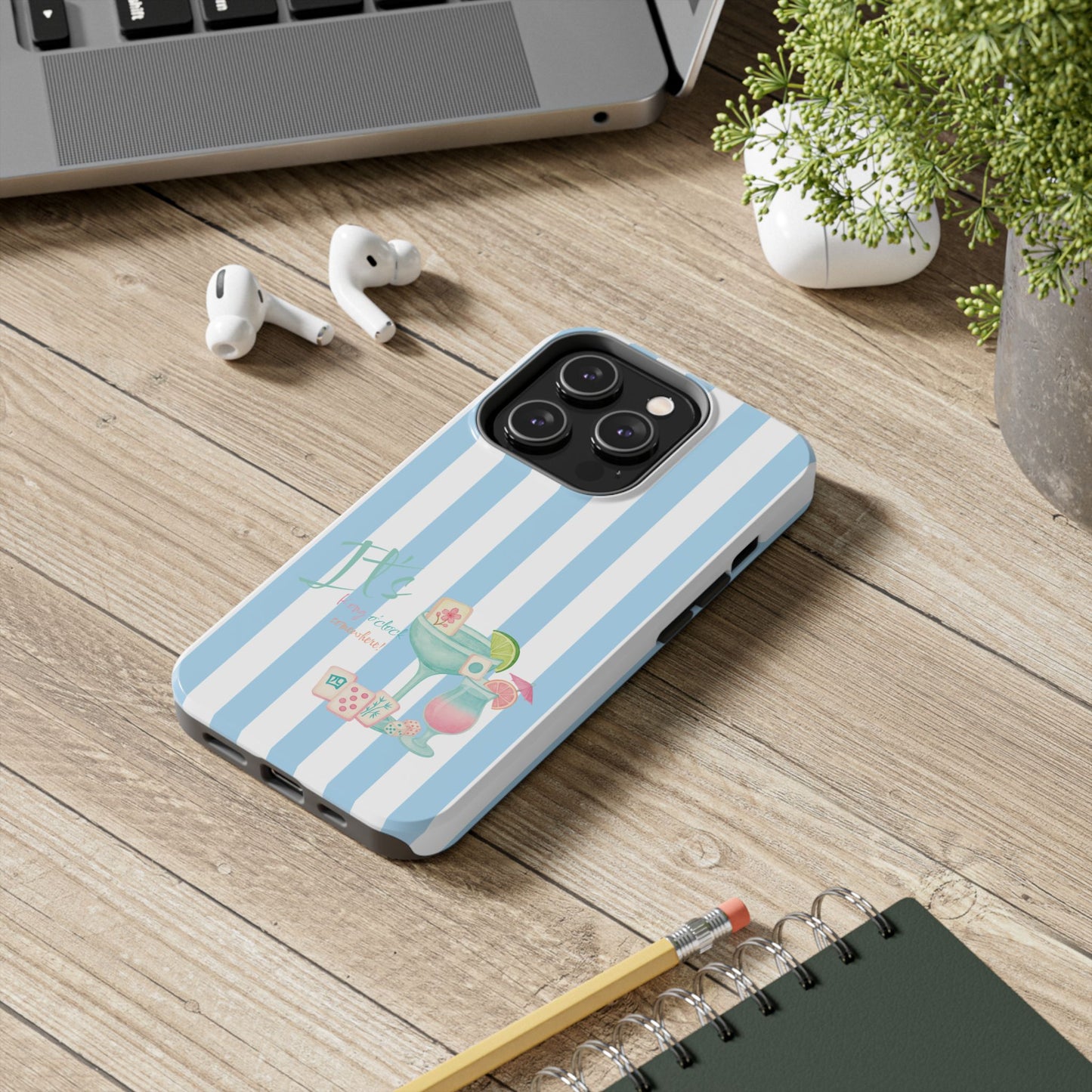 Mahjong Phone Case, Funny It's Kong O' Clock Somewhere, Blue White Preppy Style