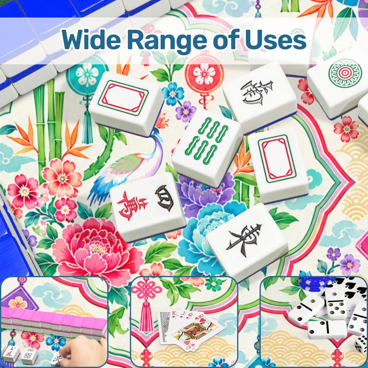 Peony And Parasols Custom Mini Mahjong Mat 20.9"x20.9" - Splash Of Mahj And Color Co.