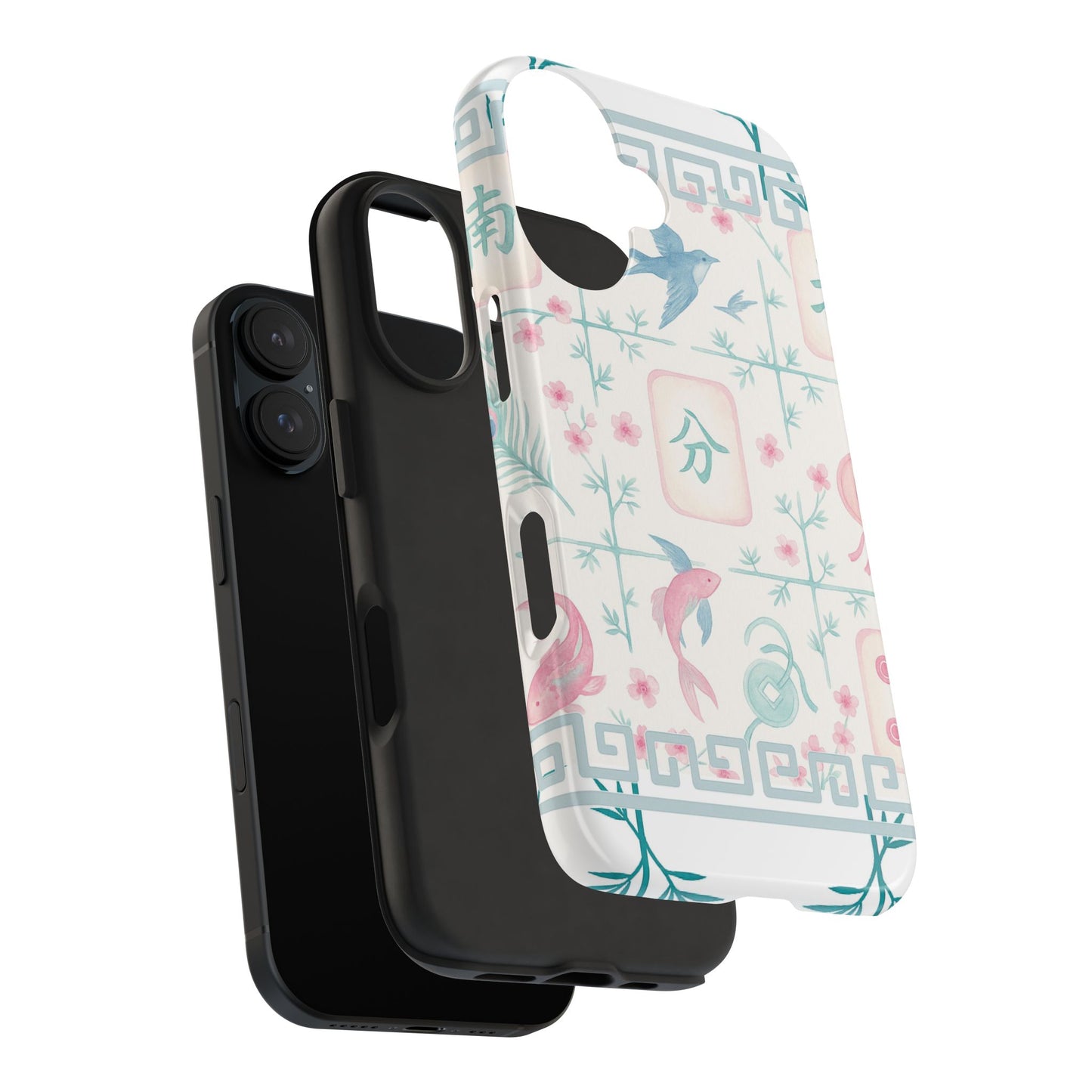 Whimsical Mahjong Tile Pastel Preppy Tough Phone Cases with Vibrant Oriental Designs Mahj Lover Gift