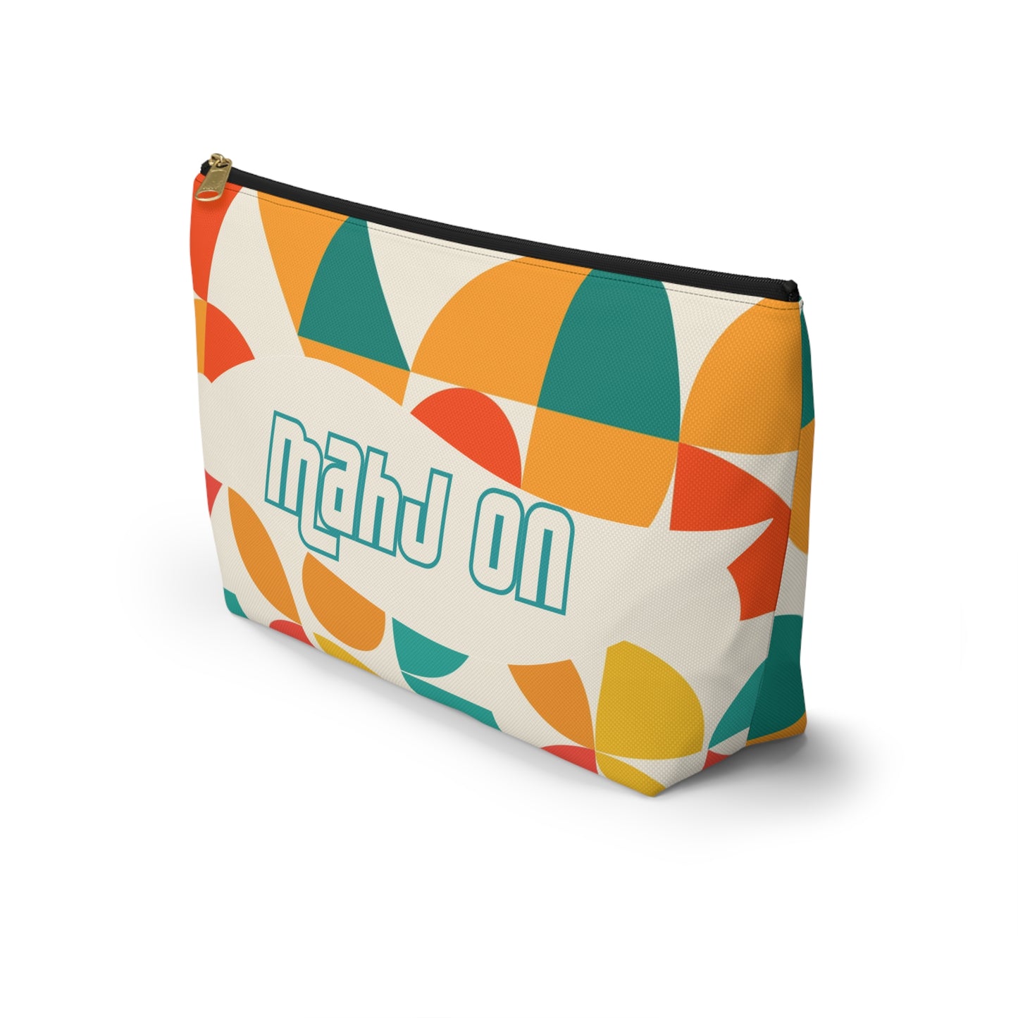 Mahjong Tile Tote Pouch, Colorful Geometric Orange, Yellow, Teal Mahj On Accessory Pouch