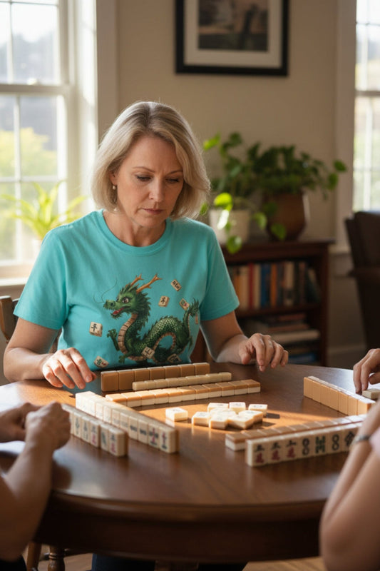 Mahjong Dragon T-Shirt — Vintage Green Dragon Mahjong Tiles Tee - Splash of Color Co.