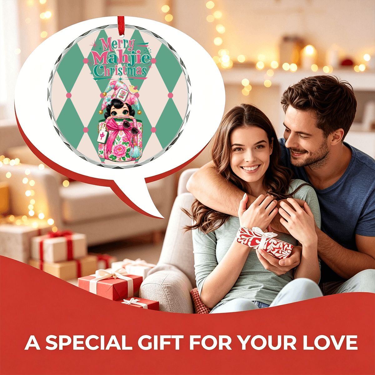 Merry Mahjie Christmas Shopaholic Round Glass Christmas Ornament