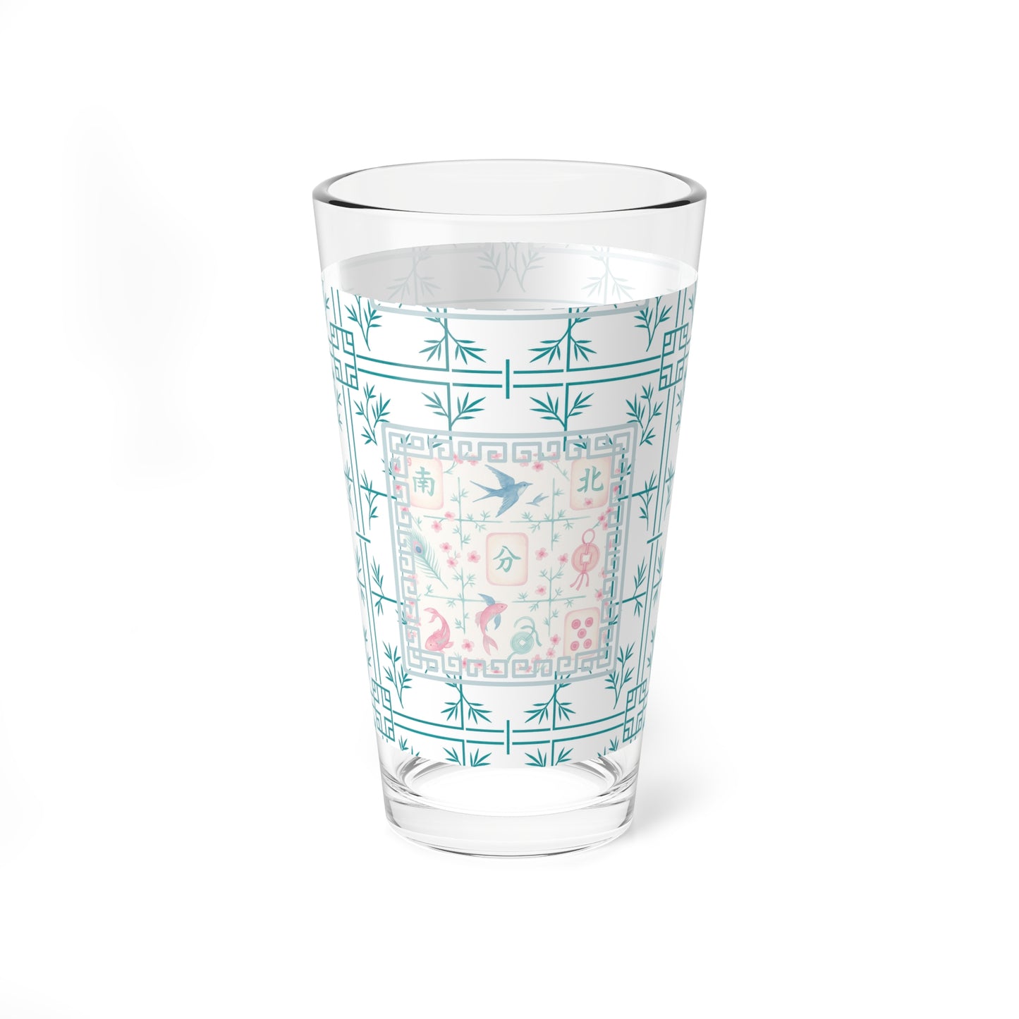 Mahjong Drinkware, Pastel Tiles, Charming Mixing Glass, 16oz – Vintage Floral Design, Perfect Mahjong Gift