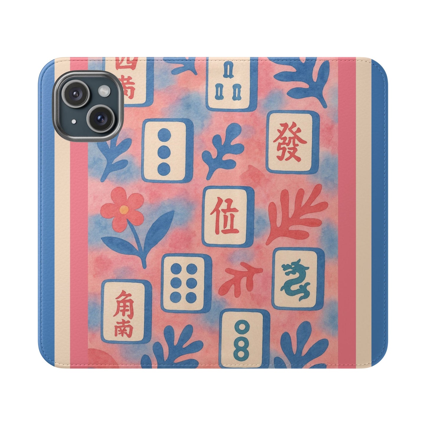 Mahjong Watercolor Artistic Flip Case for Phones, Stylish Wallet Cover, Trendy Phone Accessory, Ideal Gift for Friends, Protective Phone Sleeve