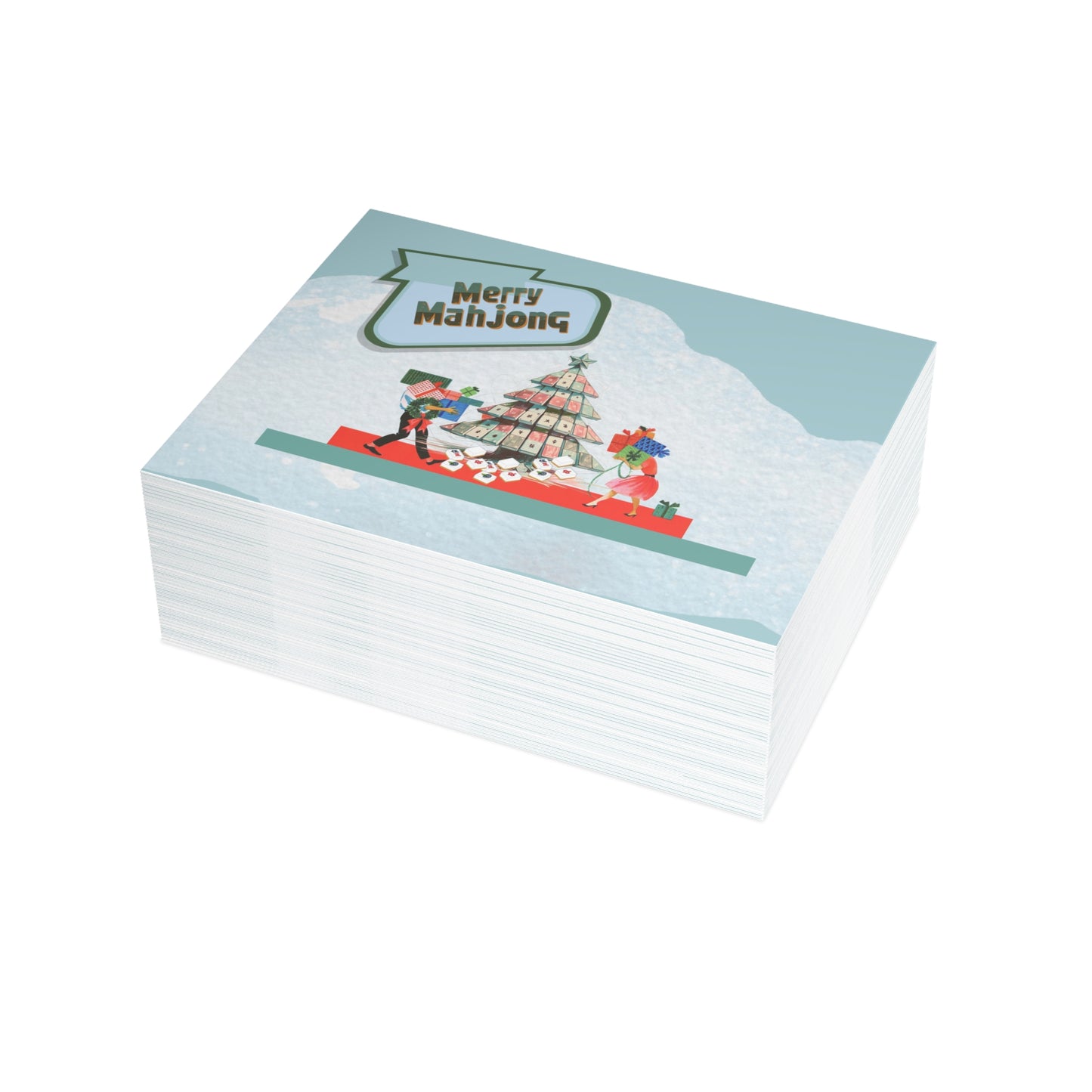 Festive Merry Mahjong Postcard Christmas Card Bundle | Holiday Greetings for Players | Fun Gift for Friends & Family, Mahjong Enthusiasts, Christmas