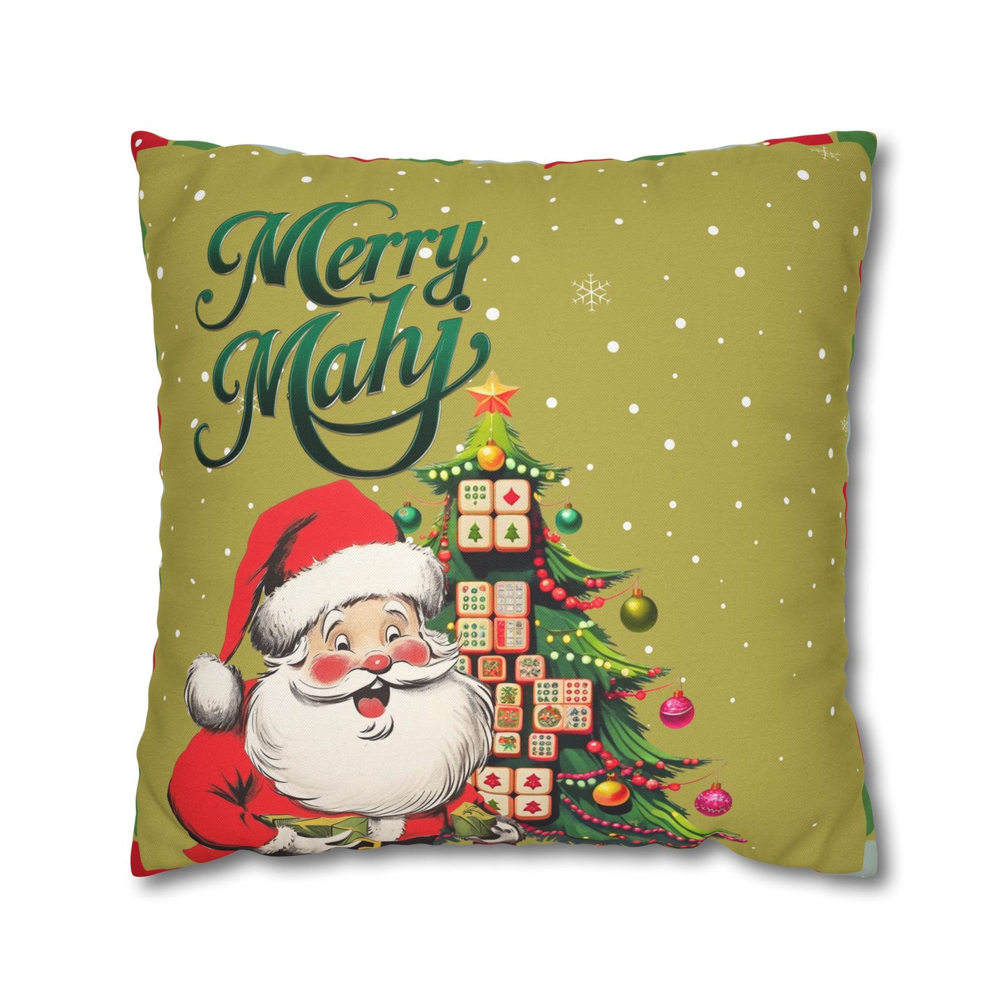 Merry Mahj Mahjong Christmas Festive Pillowcase, Whimsical Holiday Accent Pillowcase