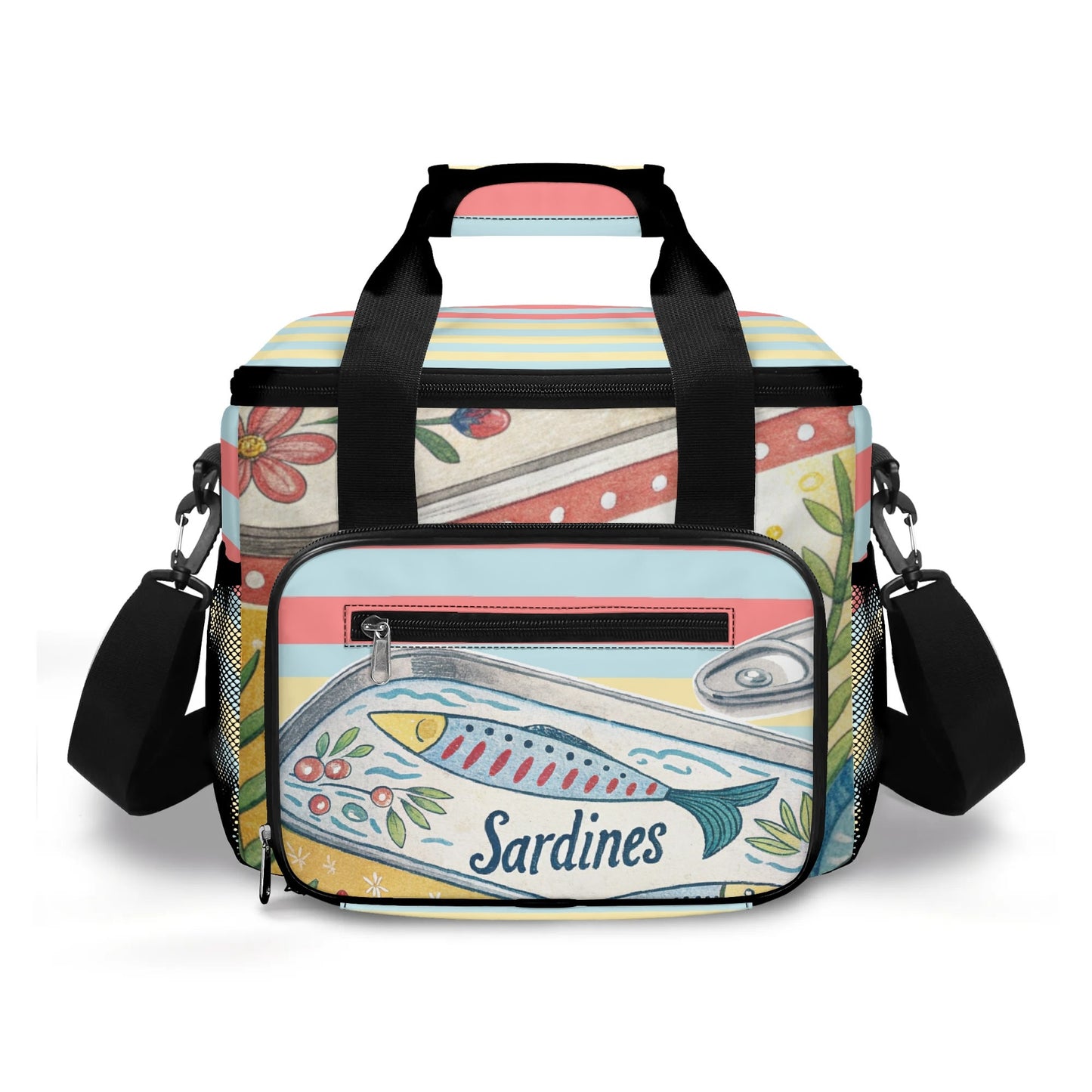 Nautical Sardine Tinned Fish Preppy Striped Cooler Bag