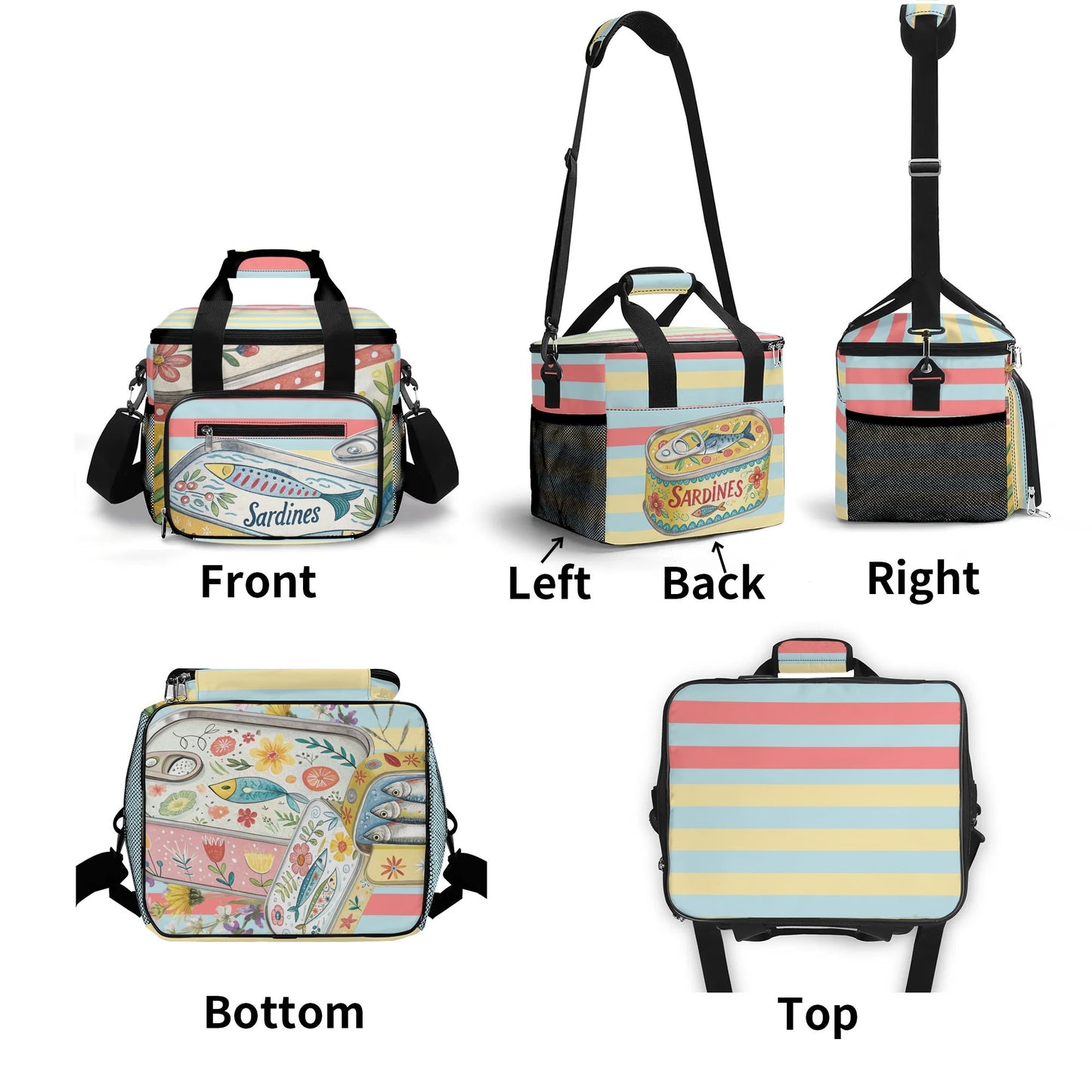 Nautical Sardine Tinned Fish Preppy Striped Cooler Bag