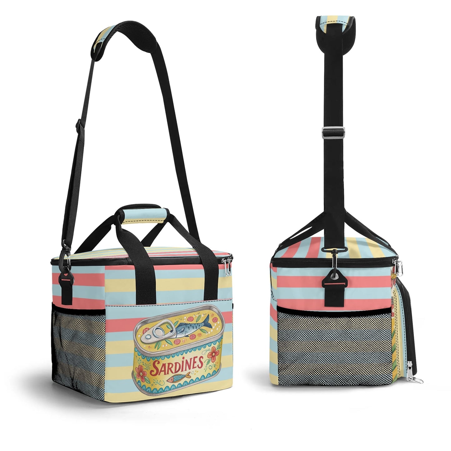 Nautical Sardine Tinned Fish Preppy Striped Cooler Bag