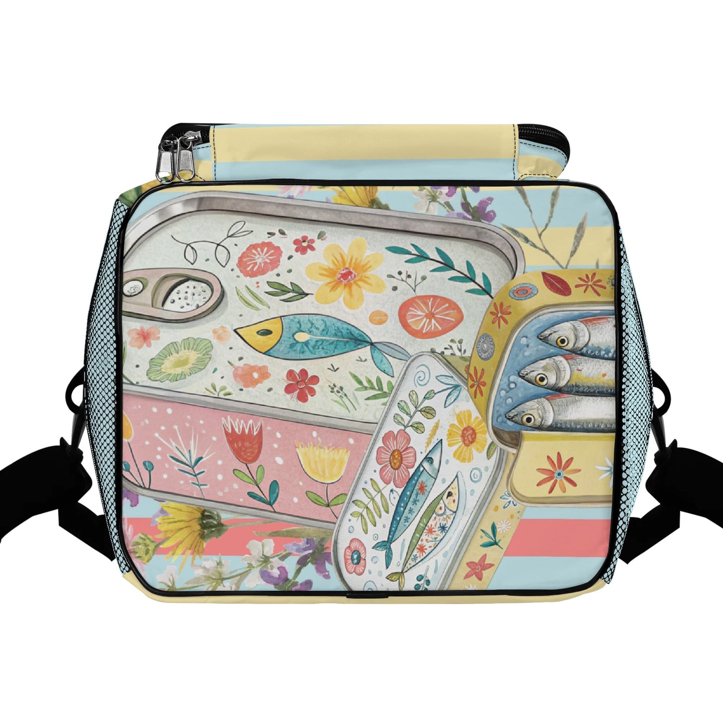 Nautical Sardine Tinned Fish Preppy Striped Cooler Bag