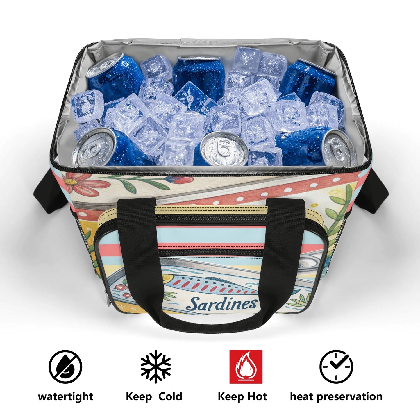 Nautical Sardine Tinned Fish Preppy Striped Cooler Bag