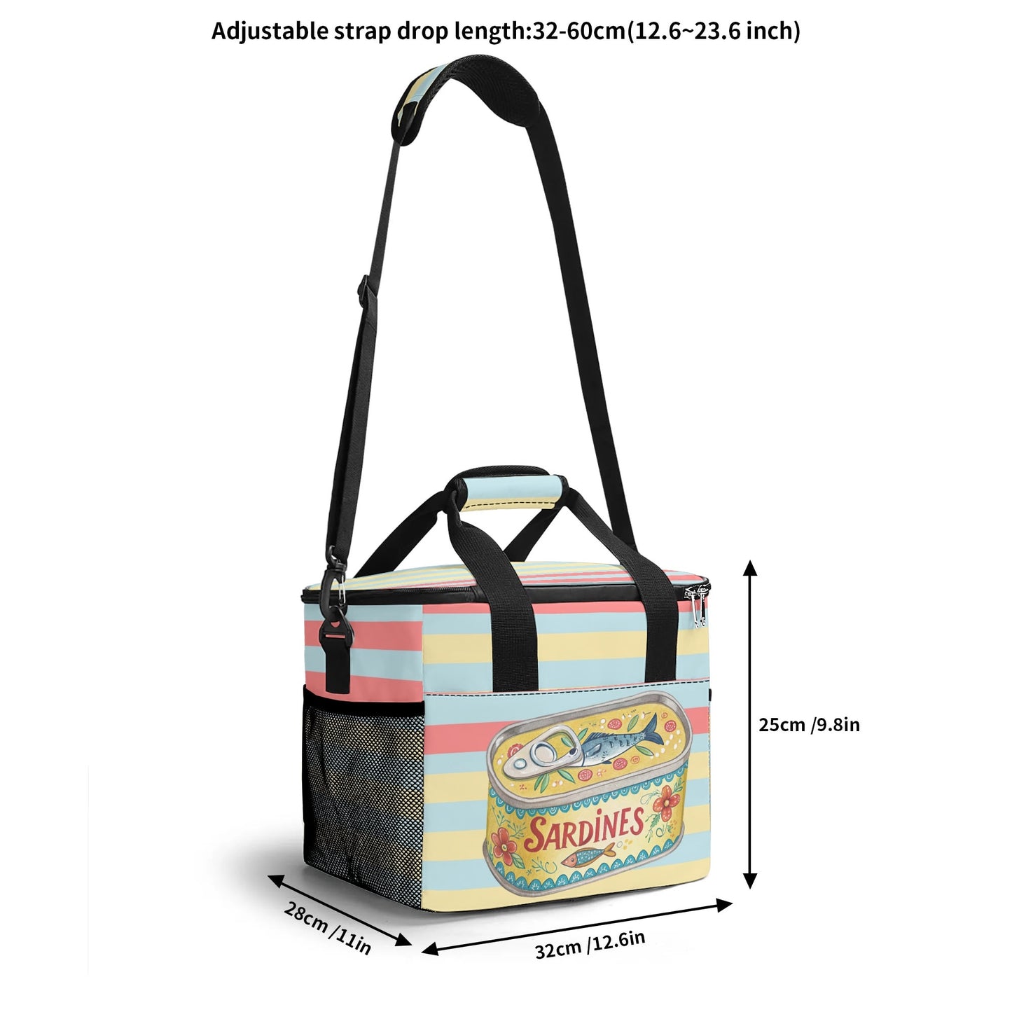 Nautical Sardine Tinned Fish Preppy Striped Cooler Bag