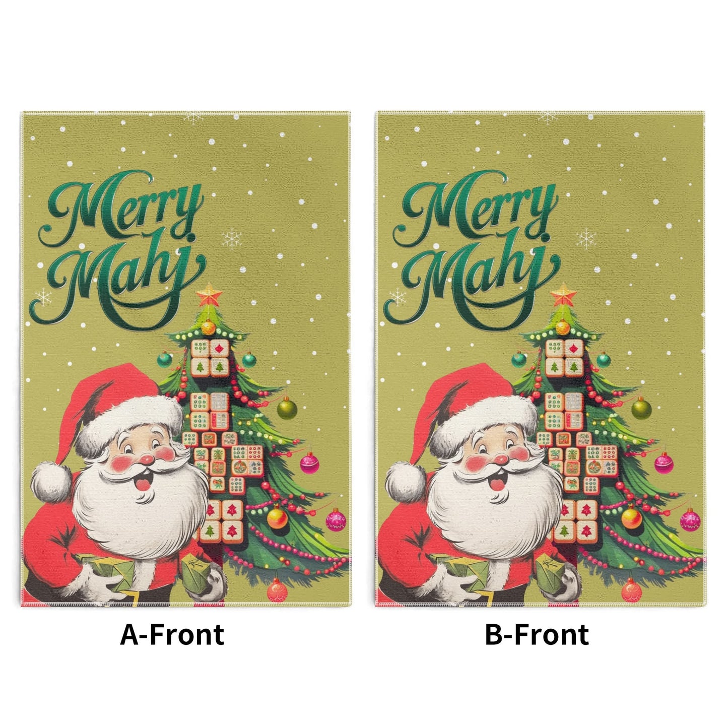 Festive Fun Mahjong Christmas Dishtowels, Hostess Gifts, Merry Mahj Tree And Vintage Santa