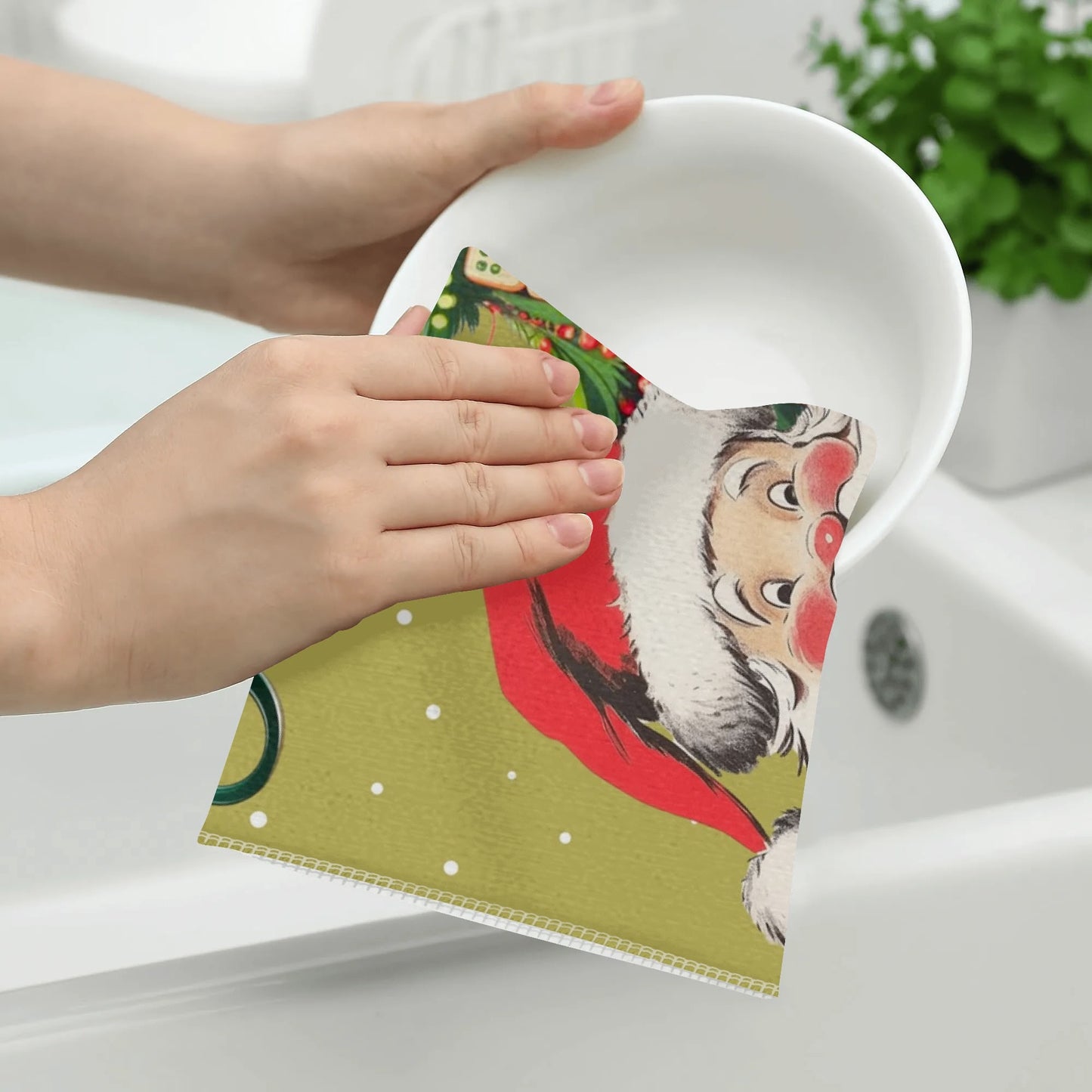 Festive Fun Mahjong Christmas Dishtowels, Hostess Gifts, Merry Mahj Tree And Vintage Santa