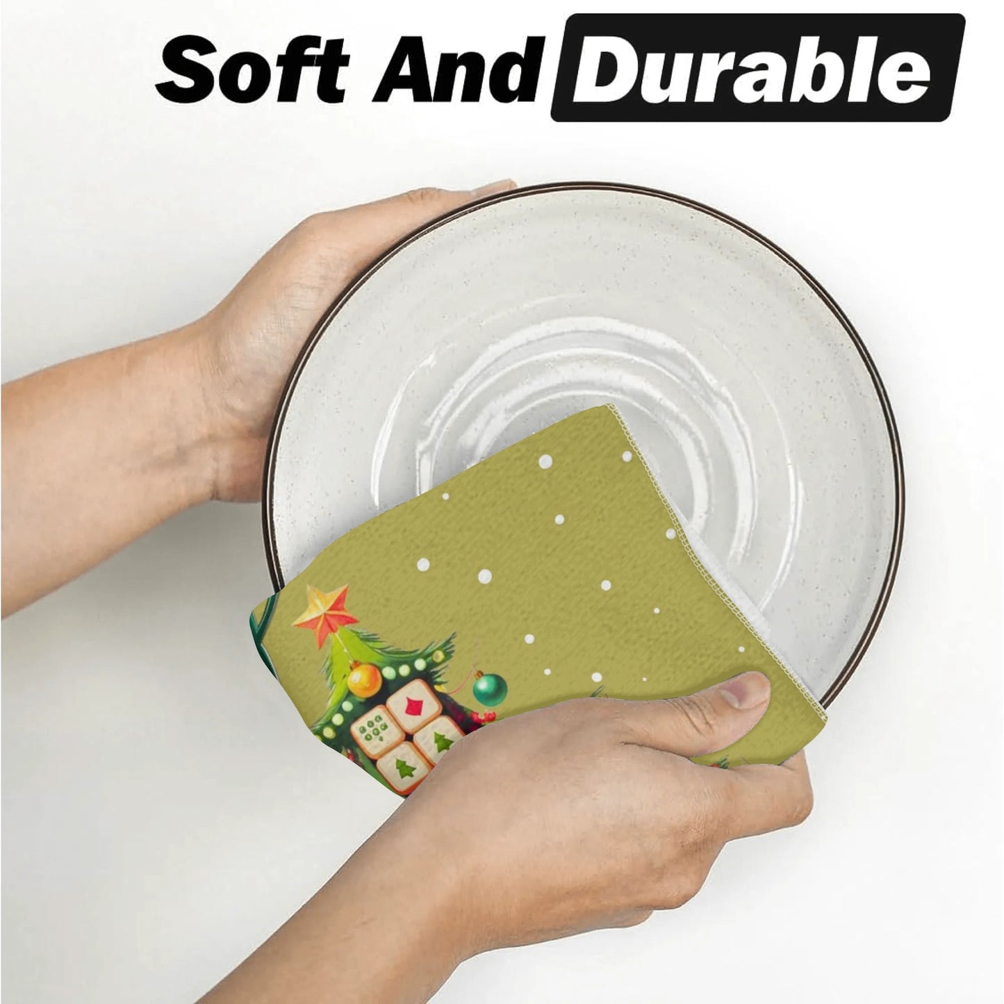 Festive Fun Mahjong Christmas Dishtowels, Hostess Gifts, Merry Mahj Tree And Vintage Santa