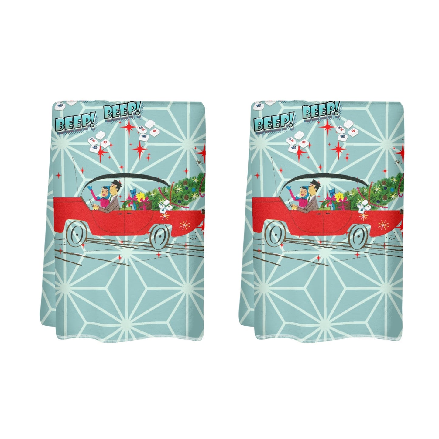 Funny Christmas Mahjong Beep Beep Vintage Nostalic Couple Christmas Kitchen Bath Hand Towels