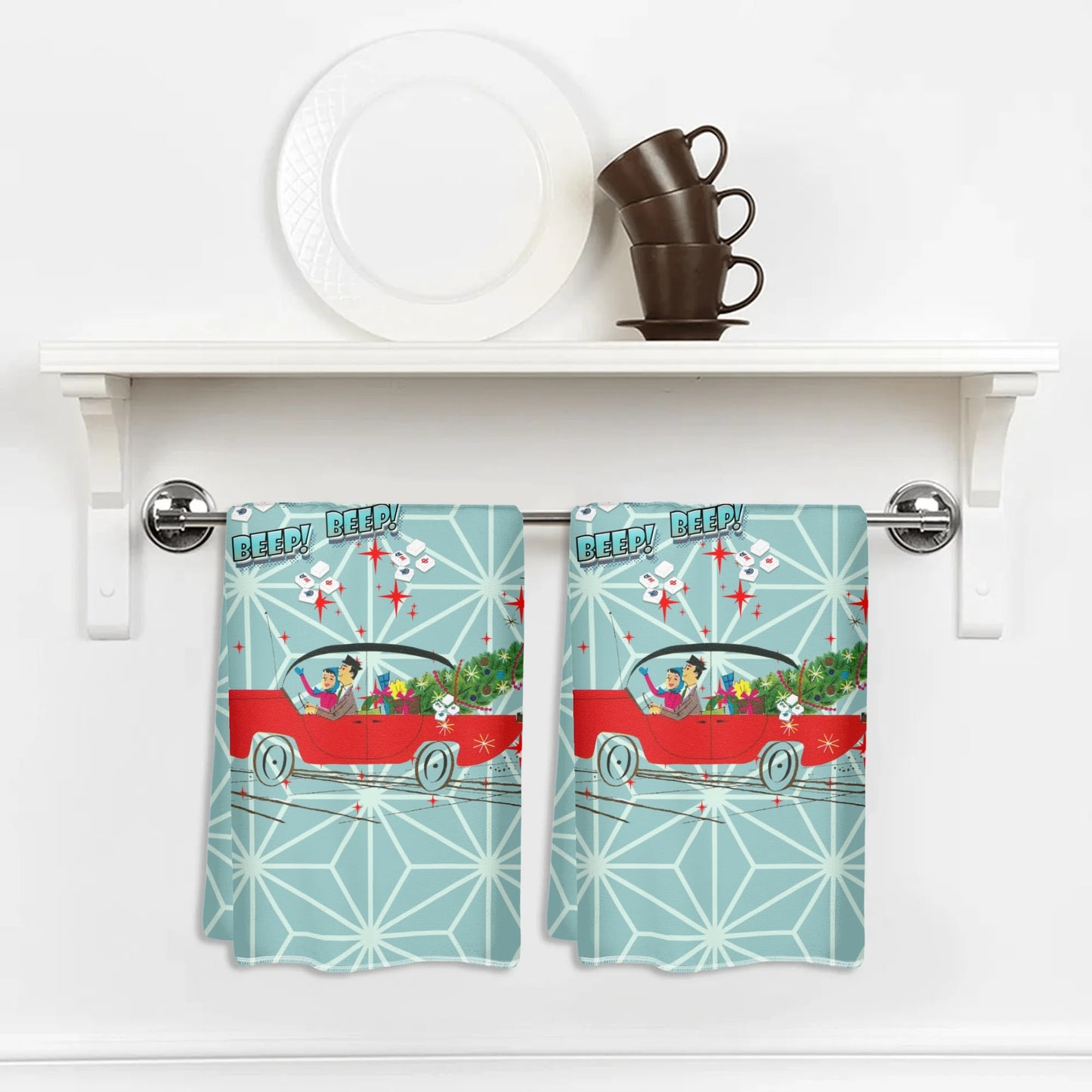 Funny Christmas Mahjong Beep Beep Vintage Nostalic Couple Christmas Kitchen Bath Hand Towels