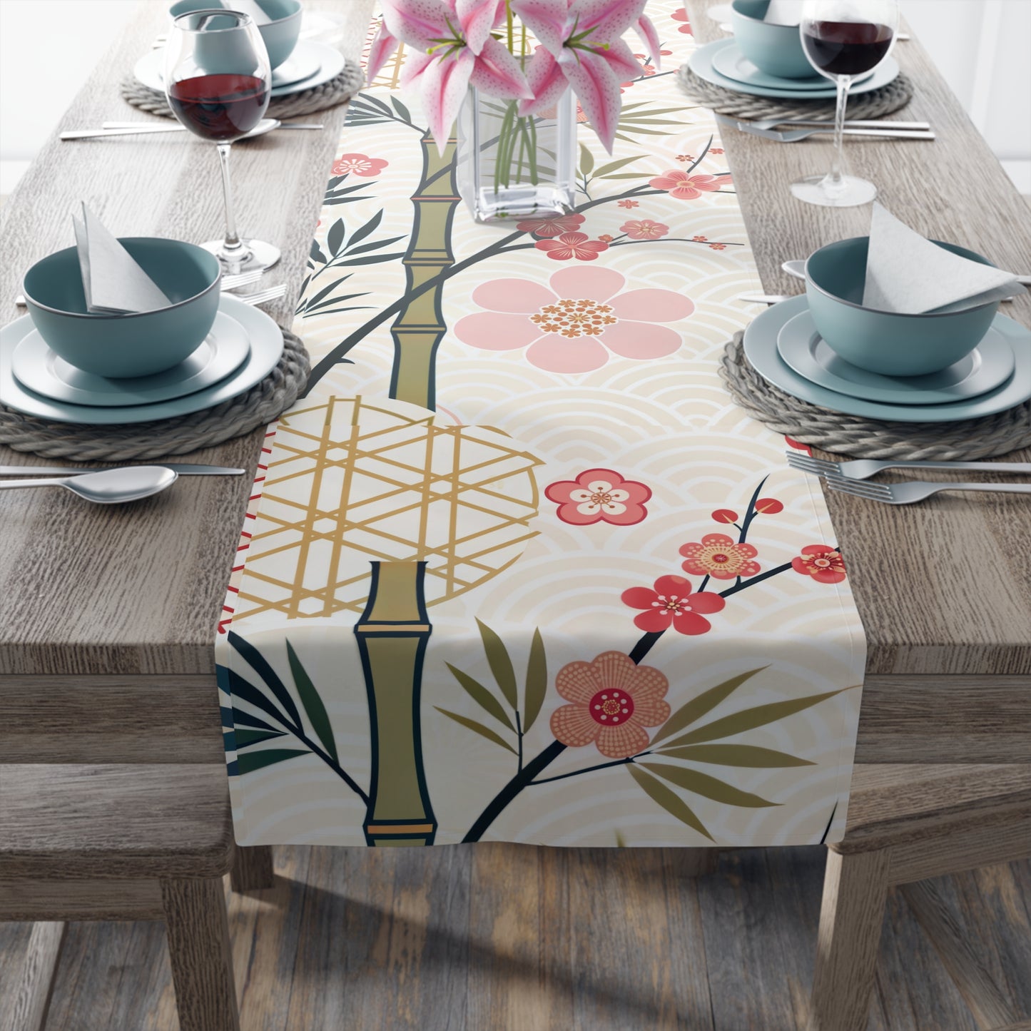 Asian Inspired Mahjong Elegant Floral Table Runner for Dining, Perfect Gatherings, Mahj Parties Weddings, Holidays, and Special Occasions