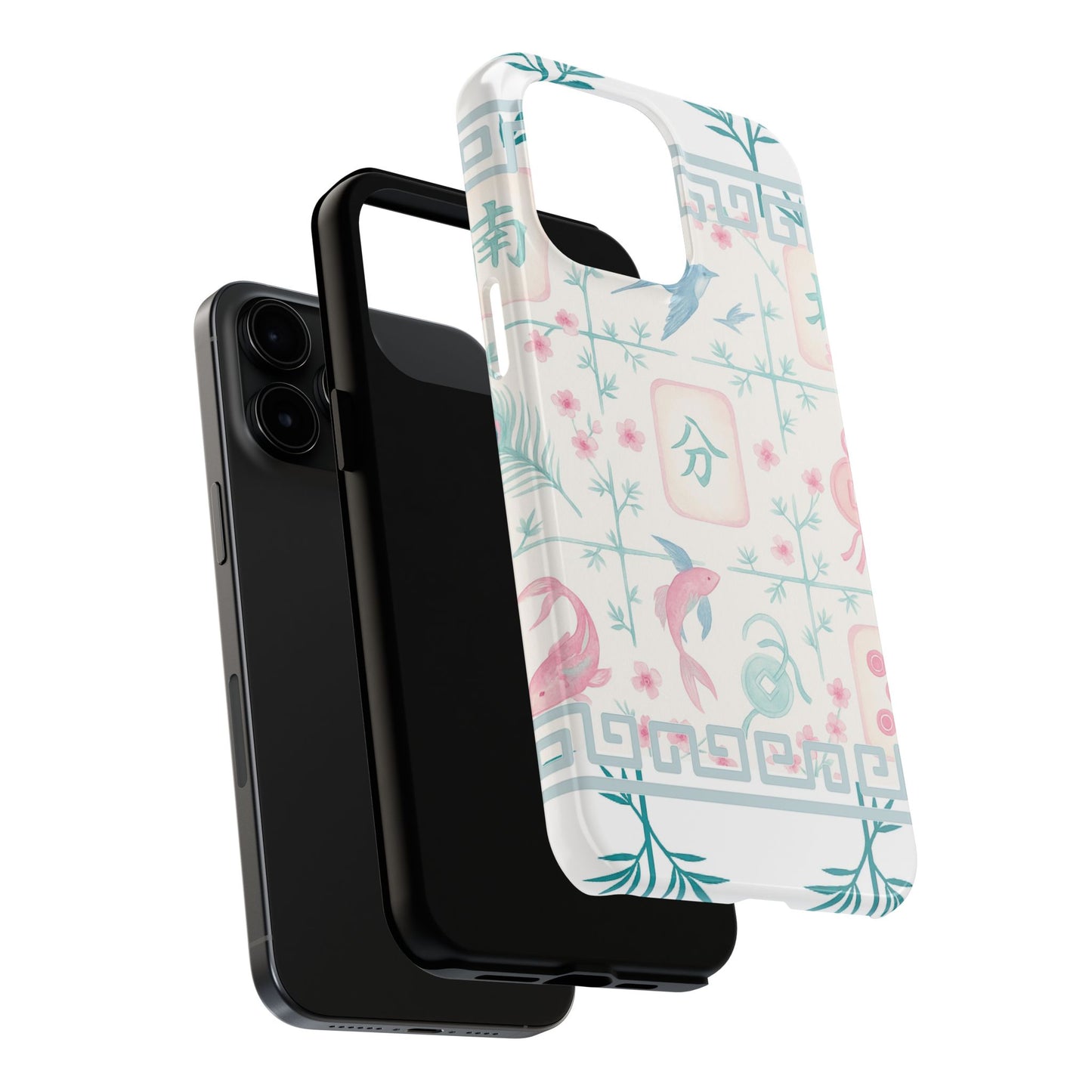 Whimsical Mahjong Tile Pastel Preppy Tough Phone Cases with Vibrant Oriental Designs Mahj Lover Gift