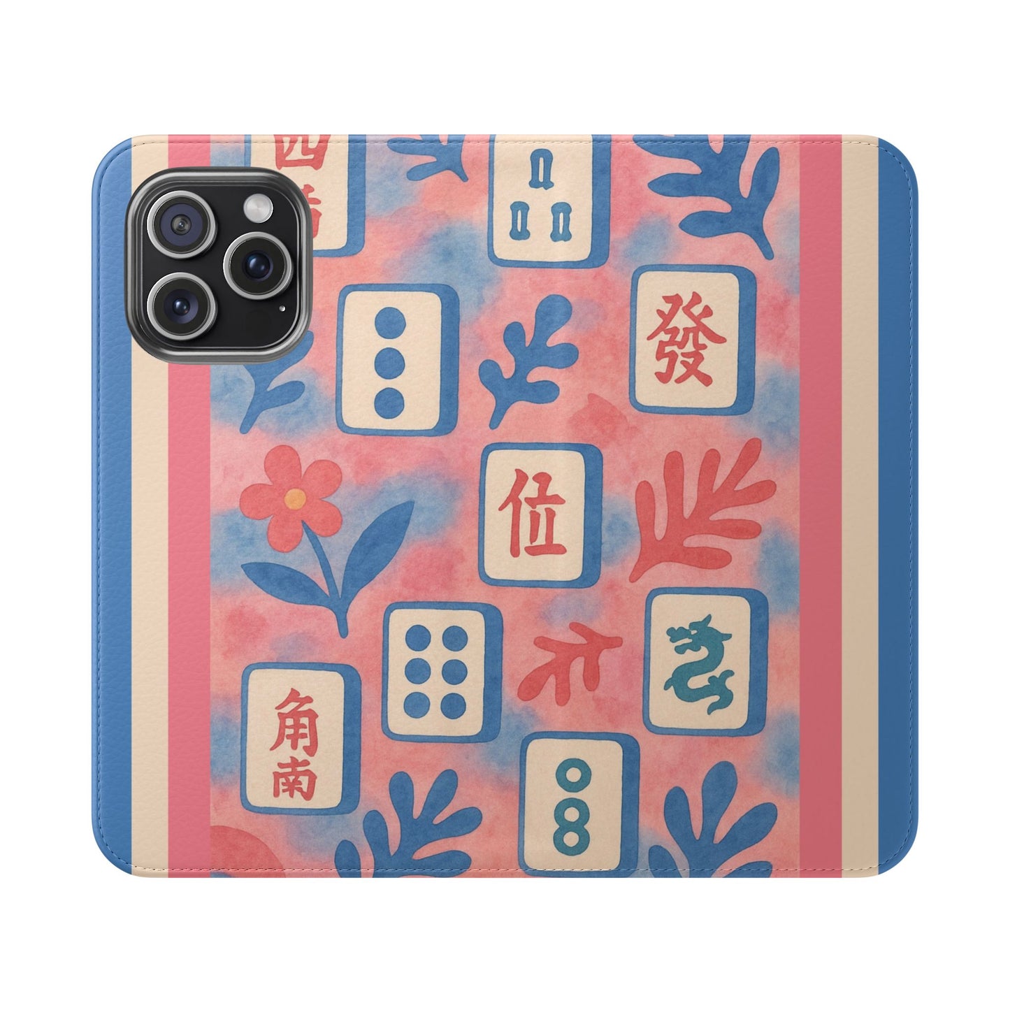 Mahjong Watercolor Artistic Flip Case for Phones, Stylish Wallet Cover, Trendy Phone Accessory, Ideal Gift for Friends, Protective Phone Sleeve