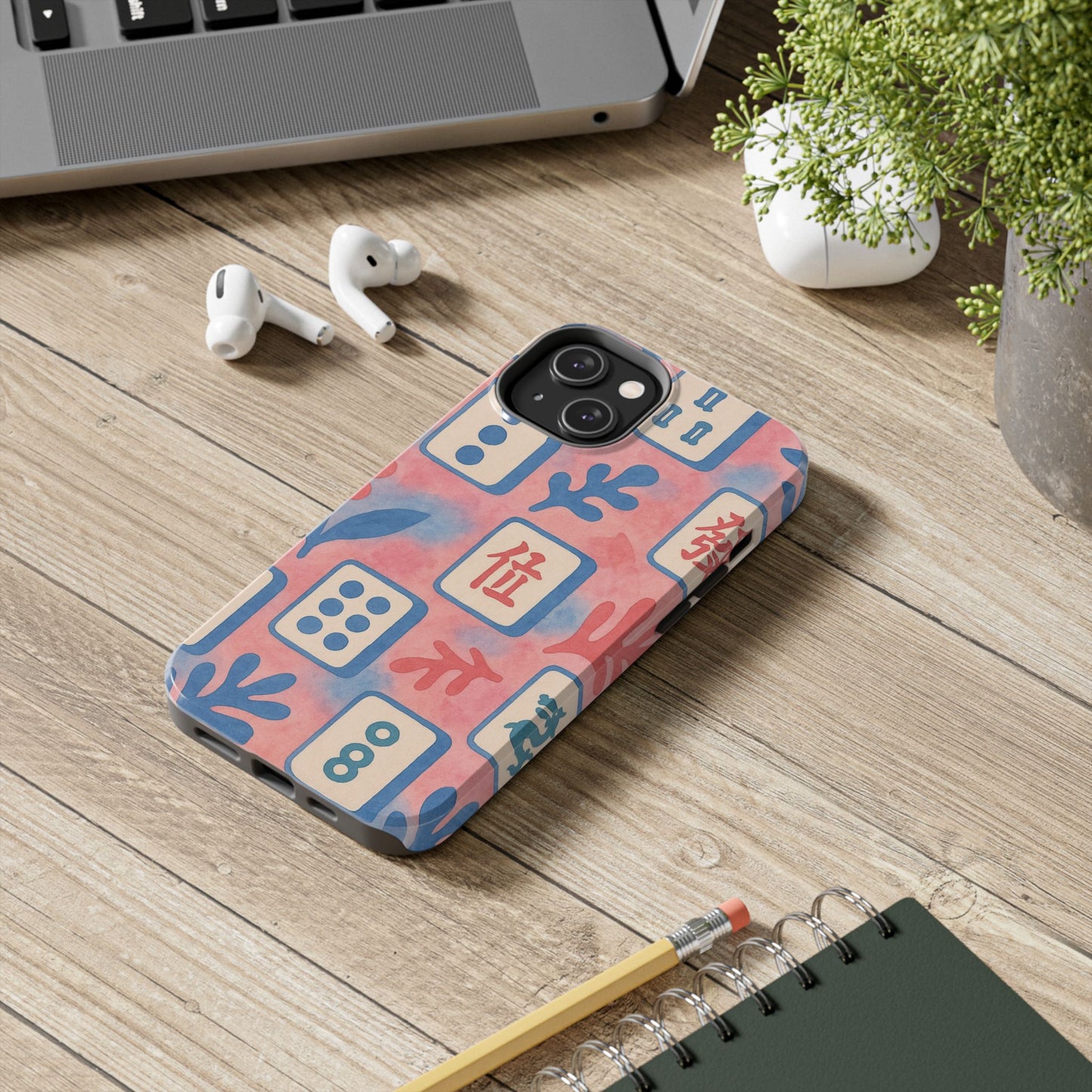 Mahjong Phone Case, Pink Pastel Blue Mahj Lover Mahjong Tile Phone Case