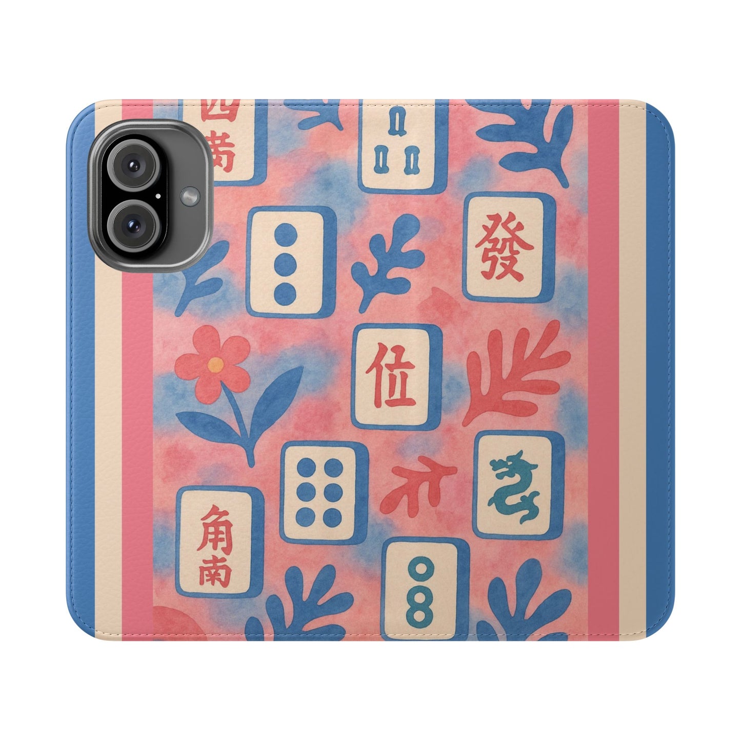 Mahjong Watercolor Artistic Flip Case for Phones, Stylish Wallet Cover, Trendy Phone Accessory, Ideal Gift for Friends, Protective Phone Sleeve