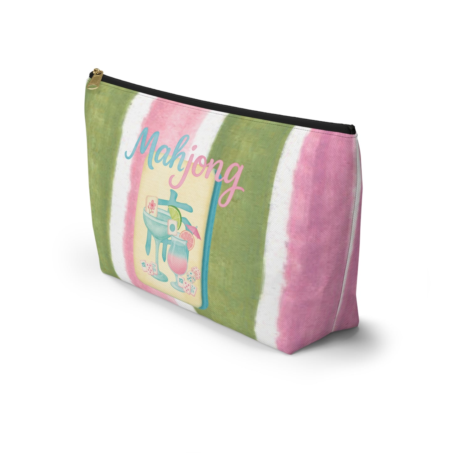 Mahjong Accessory Tile Pouch, Fun Mahjong-Themed Makeup Bag, Perfect Gift for Game Night, Travel Organizer, Cute Green and Pink Design