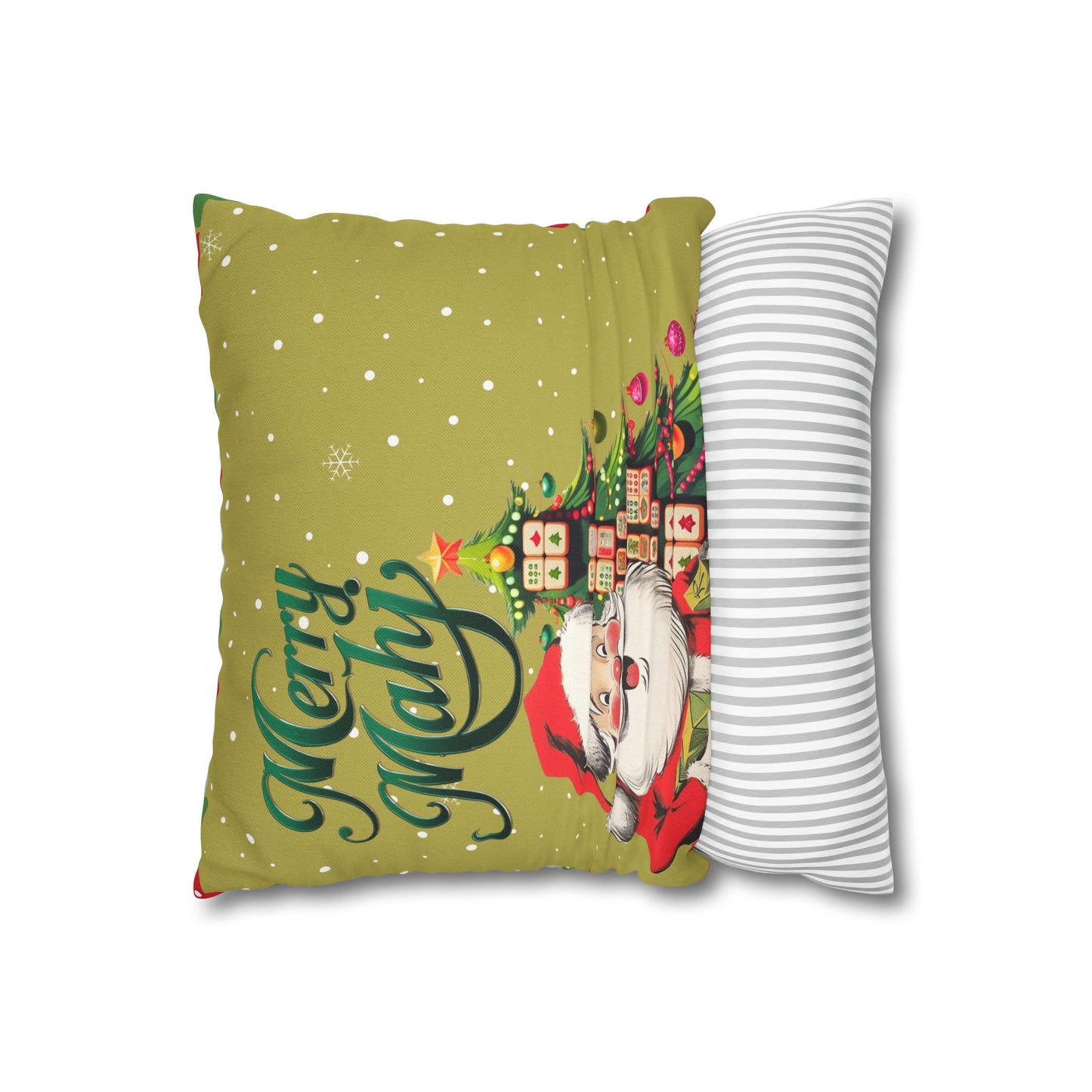 Merry Mahj Mahjong Christmas Festive Pillowcase, Whimsical Holiday Accent Pillowcase