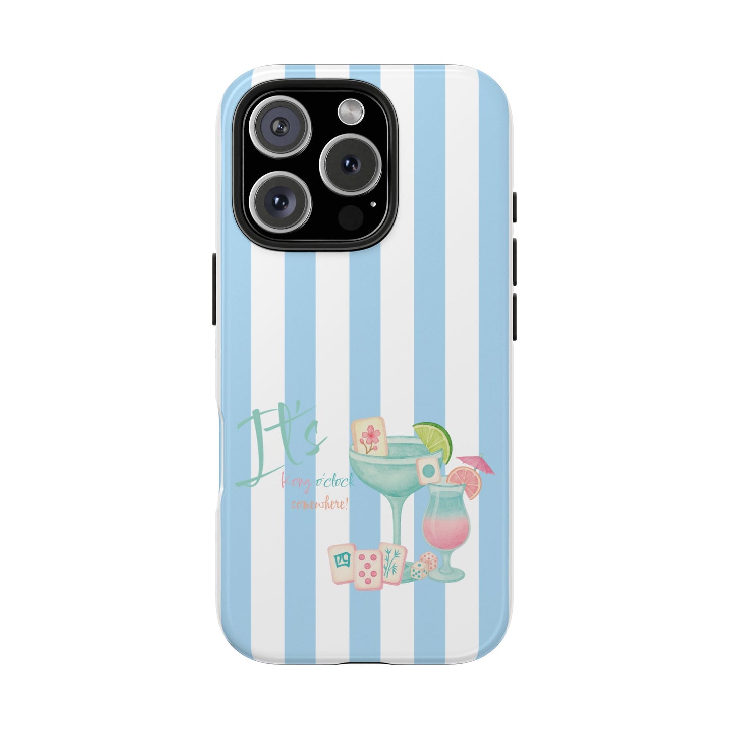 Mahjong Phone Case, Funny It's Kong O' Clock Somewhere, Blue White Preppy Style