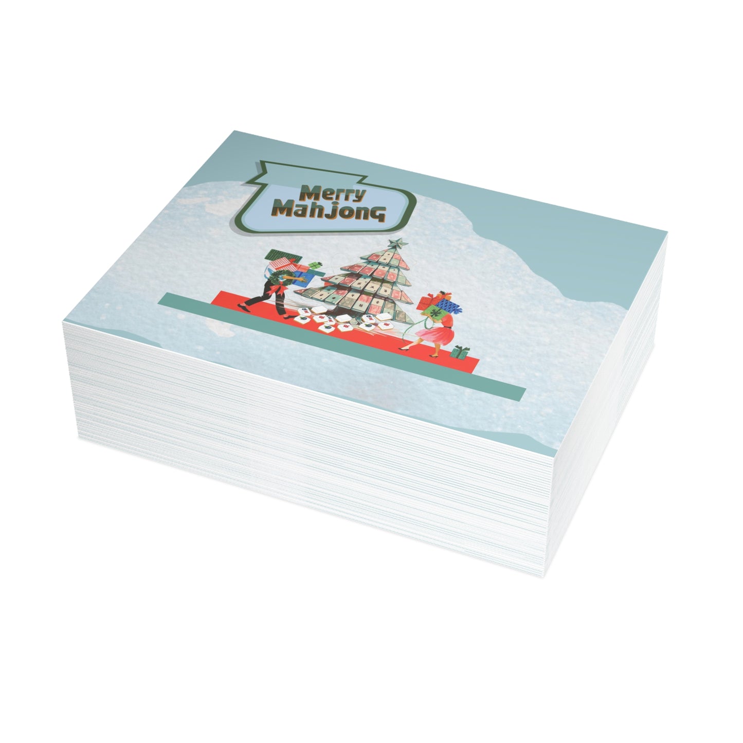 Festive Merry Mahjong Postcard Christmas Card Bundle | Holiday Greetings for Players | Fun Gift for Friends & Family, Mahjong Enthusiasts, Christmas