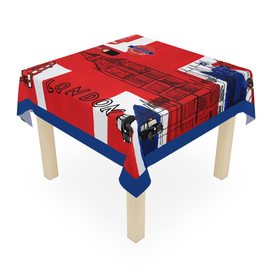 Station To Station London Calling Tablecloth | Union Jack Big Ben Red Double - Decker Bus - Splash of Color Co.